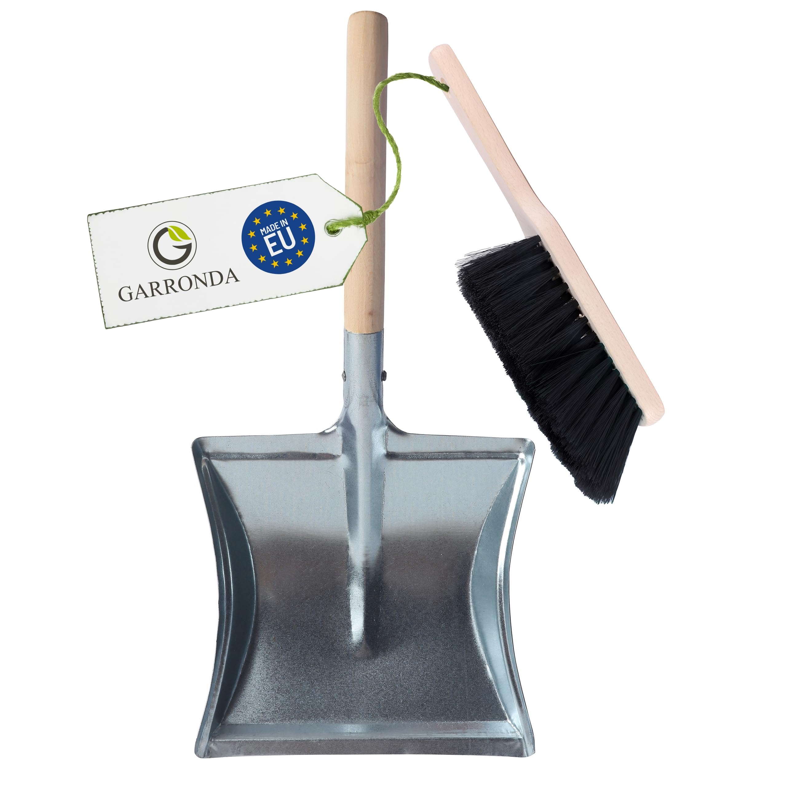 Garronda Kehrschaufel Set mit Metallschaufel mit Holzgriff und Handfeger aus Holz und Synthetik Kehrblech Kehrbesen für Haushalt GD-0010 (Schwarz + Silber)