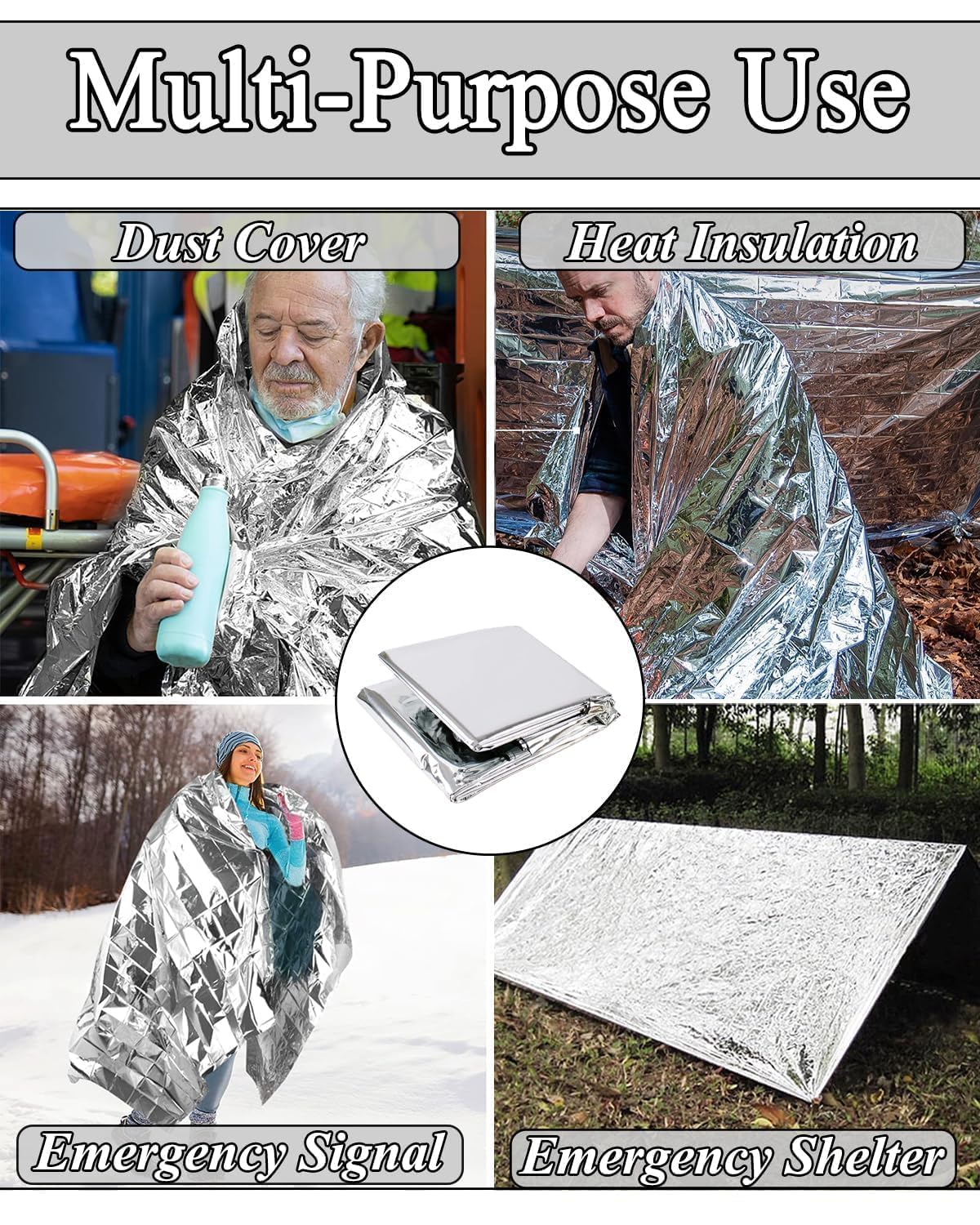 TYAGY 2 Pcs Emergency Blankets Thermal Blanket, 140 * 210cm Blanket for Travelling, Heat Insulation Mylar Film Roll for Survival for Outdoor, Camping,Trekking Accessories 4