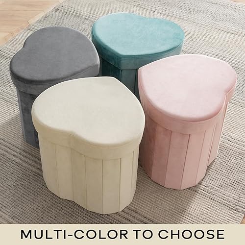 Miniatura 6 de Ashler - Otomana plegable de terciopelo en forma de corazón, almacenamiento plegable para sala de estar, dormitorio, capacidad de peso de 220