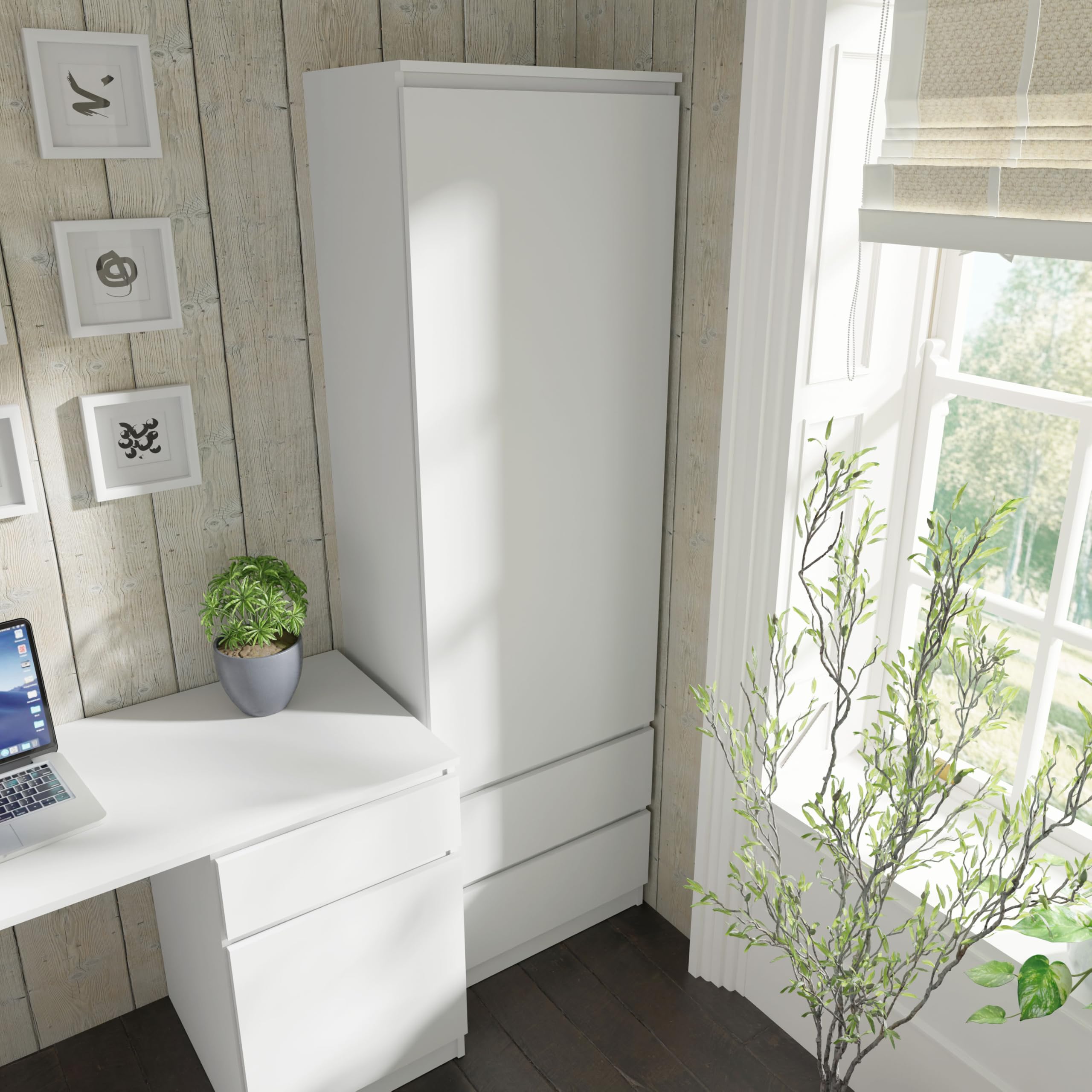 Homlando Mehrzweckschrank, Kleiderschrank Maja 60 cm mit Schubladen, schmales Aktenregal für Wohnzimmer & Büro, Moderne Aufbewahrung mit Tür, minimalistisches Design, (Weiß Matt)