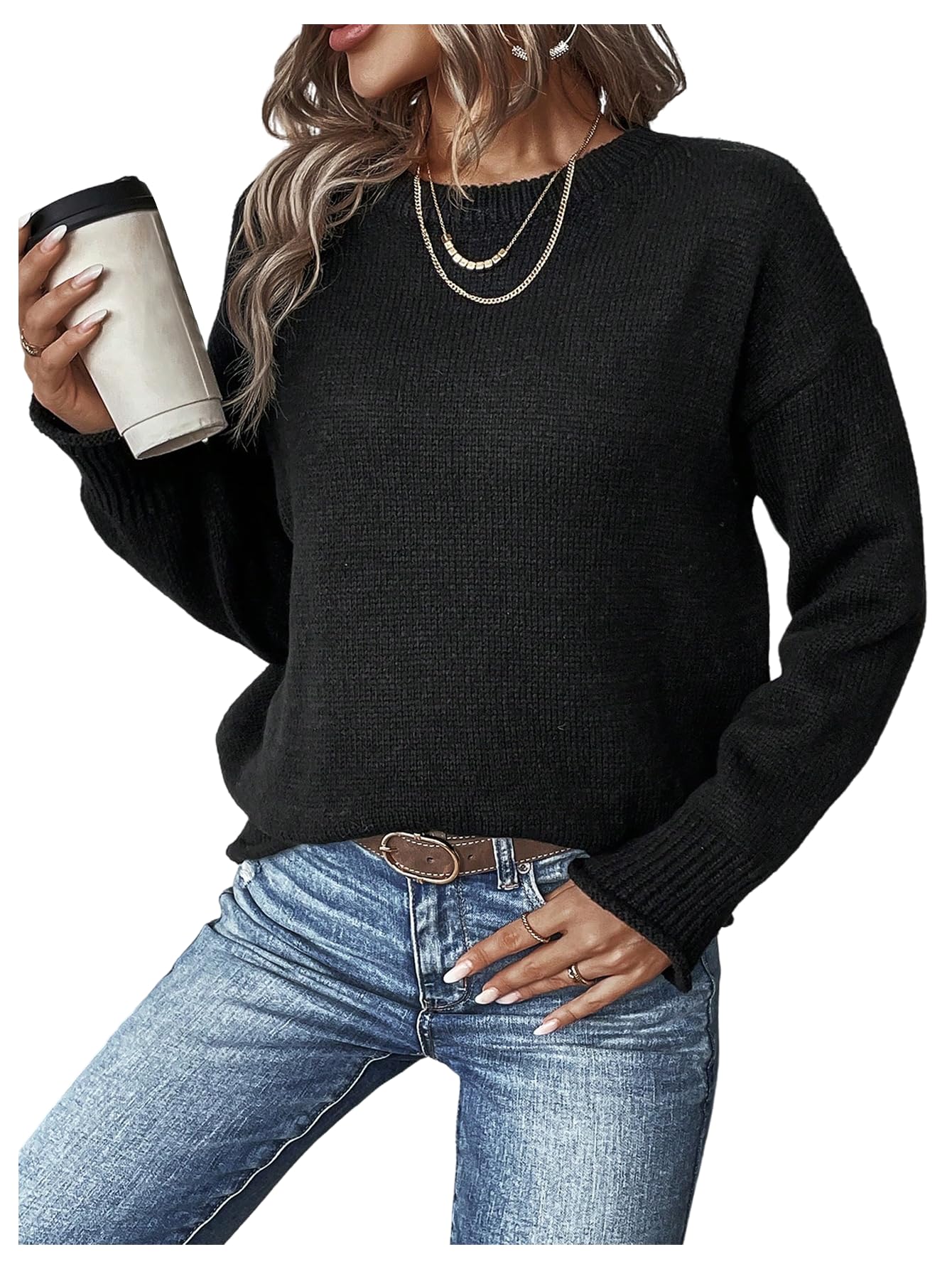 SOLY HUX Womens Long Sleeve Sweater Crew Neck Knit Pullover Jumper Tops Casual Fall Clothes