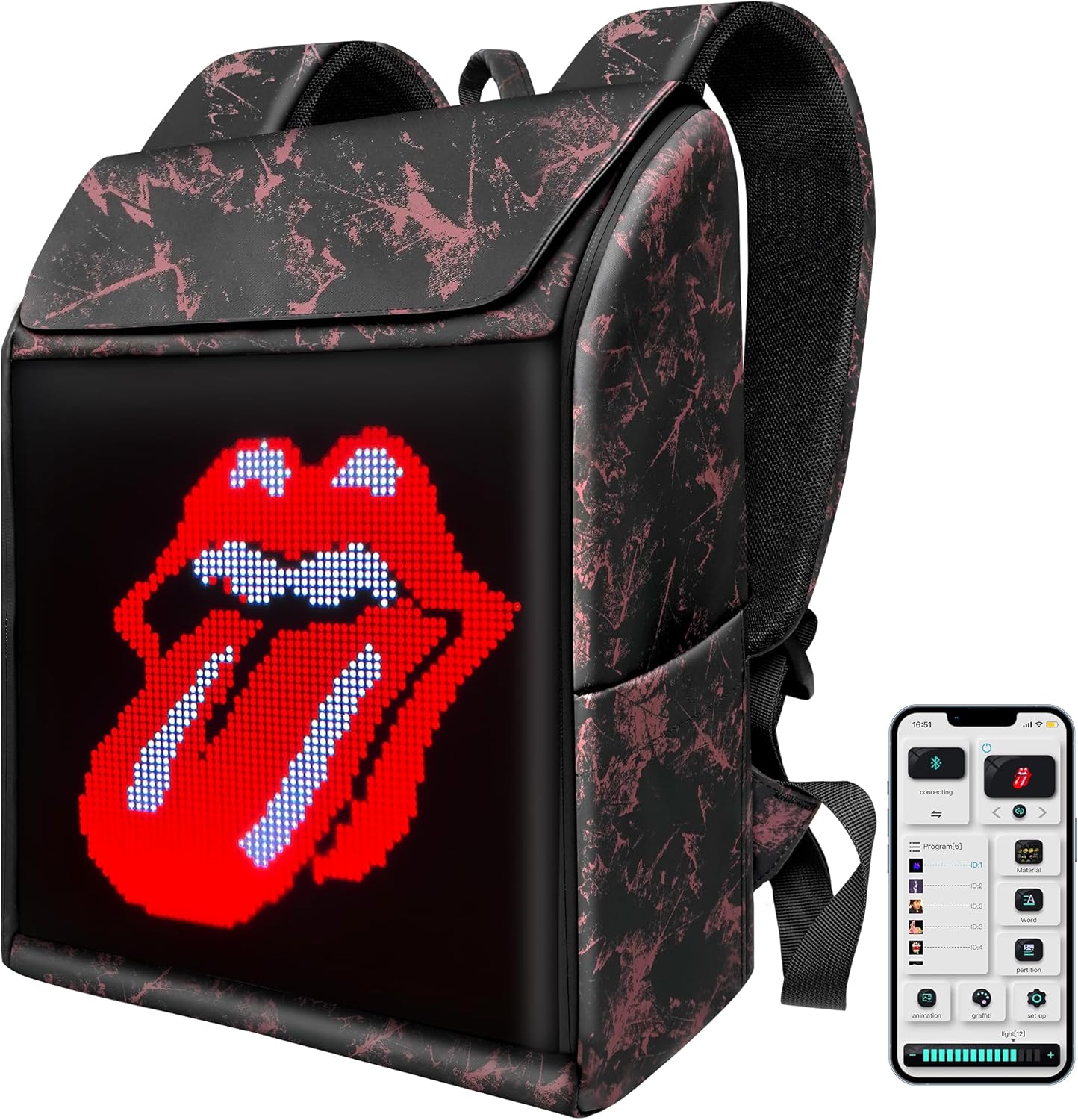 LED Backpack, Waterproof Motorcycle Backpack, Designable Screen, Birthday Gift for Men, Laptop Backpack 15.6 Inch (Red)