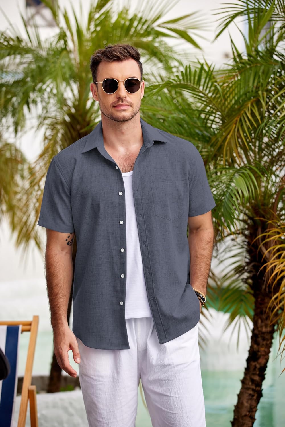 COOFANDY Men's Casual Button Down Shirts Short Sleeve Linen Shirts Summer Beach Dress Shirt - Image 4