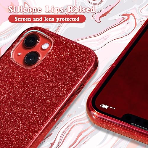 Miniatura 2 de MATEPROX Funda compatible con iPhone 13 Mini, fundas protectoras Bling Sparkle para niñas y mujeres, diseño de Navidad (rojo)