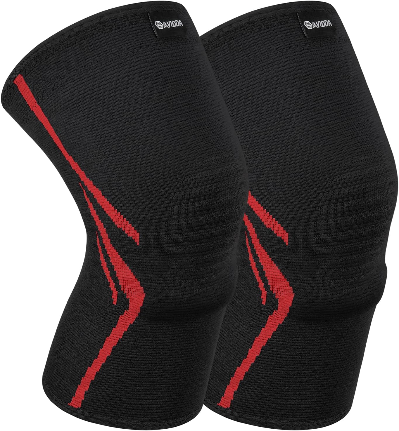 AVIDDA Knee Support Brace 2 Pack - Compression Sleeves for Arthritis, Joint Pain, Ligament Injury, Meniscus Tear, ACL, MCL, Squats, Sports, Red with Spring Stabilizer, 0.28 kilograms