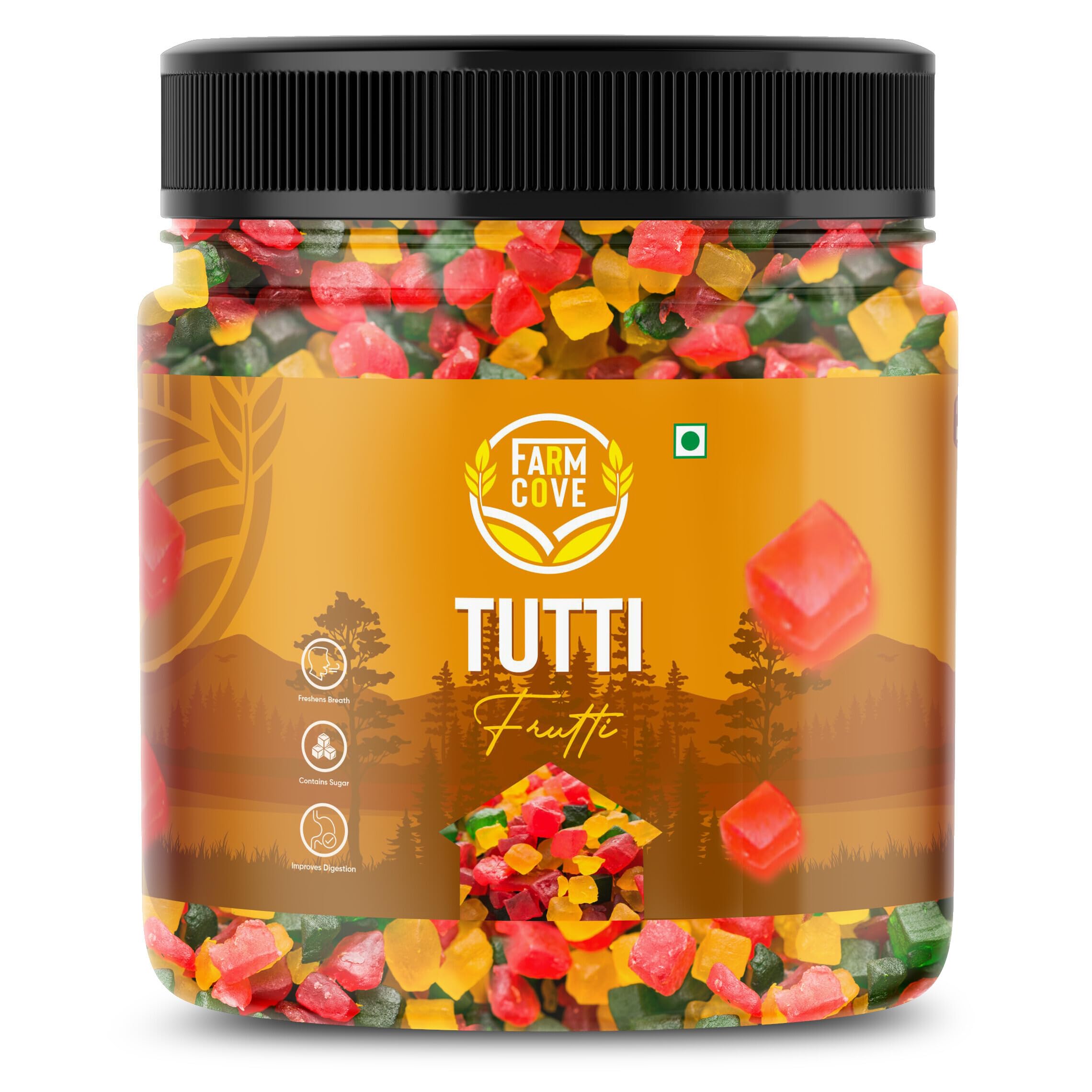 farm cove 100g multicolored tutti frutti | sweet candied papaya cubes for cake & cookies | perfect baking ingredient