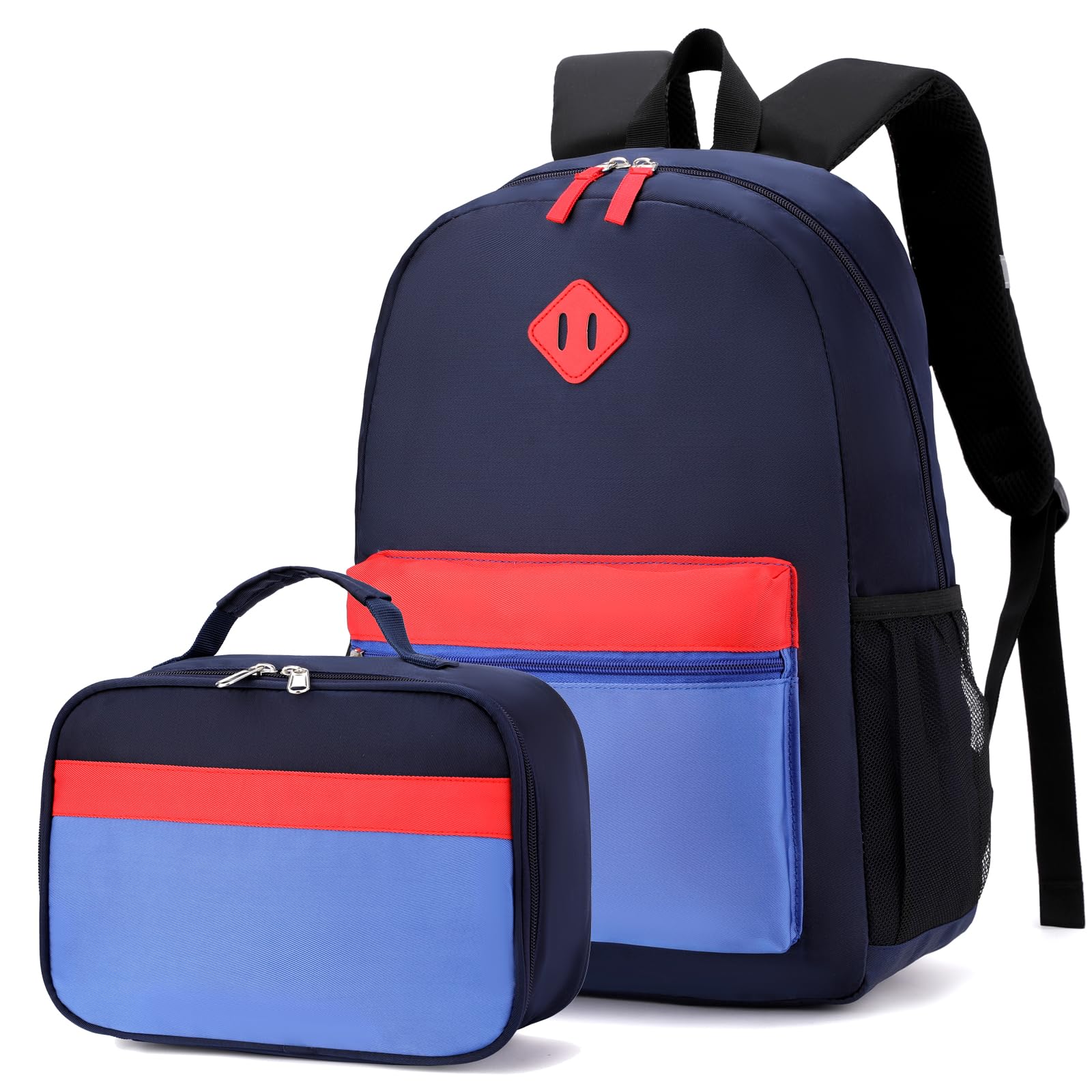 BEFUNIRISE Backpack Set for Girls Boy Kids Backpack with Lunch Box for Elementary Primary Kindergarten School Bag (Navy Blue Set, Large)