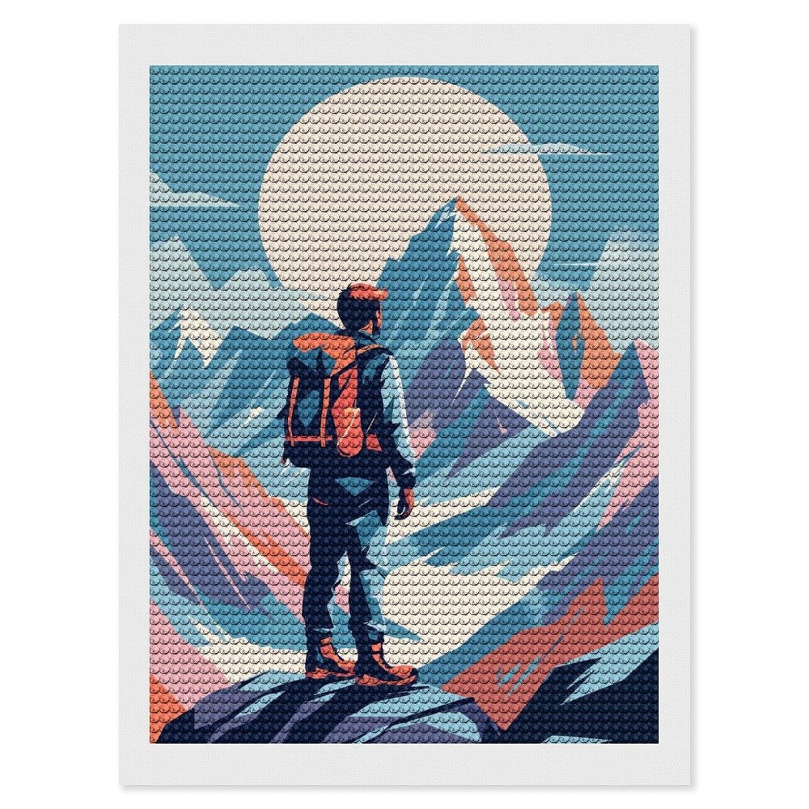 Junmoney Mountain Hiker Minimalist Art DIY Diamond Art Canvas Kit 12"x16", for Adults, Decorate Your Room, Gift Idea, Modern Decor, Finish and Display