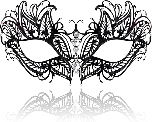 Máscara de mascarada para mujer, máscara de metal ultraligera con diamantes de imitación de metal brillante veneciano bonito para fiesta, noche,