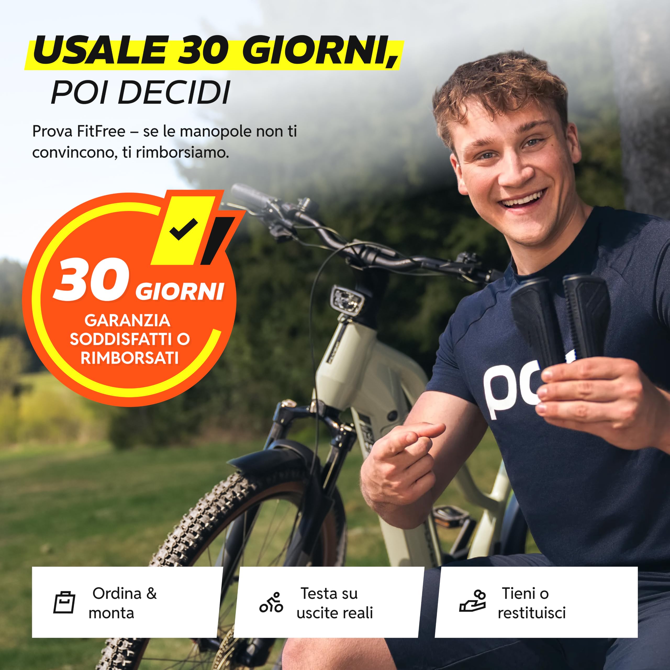 Alphatrail FitFree manopole MTB ergonomiche con feeling naturale, manopole bici ergonomiche lock-on 22,2 mm, 1 paio, manopole ergonomiche bici per tour, trekking & e-bike