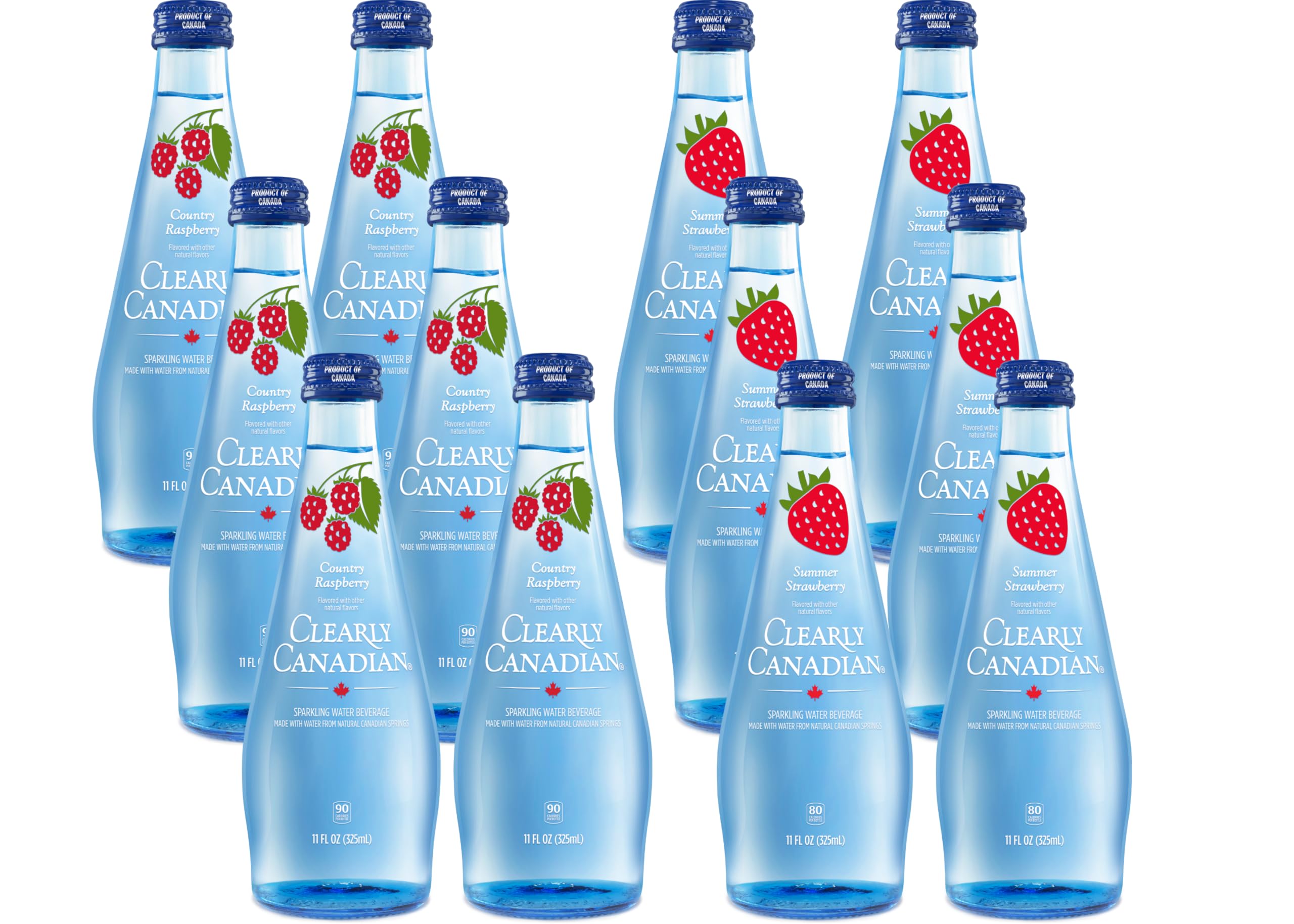 Clearly Canadian Sparkling Flavored Water, 11 oz Glass Bottles – Variety of Refreshing Flavors, Premium Carbonated Beverage, Available in 12-Pack and