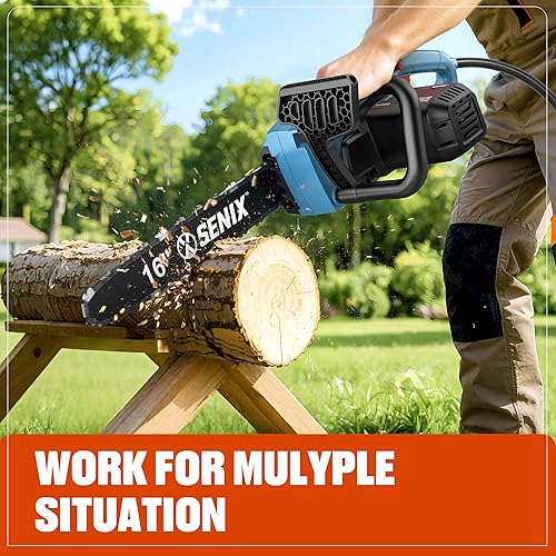 Miniatura 8 de SENIX Motosierra eléctrica de 12 amperios, extremidades y leña, mango auxiliar lateral