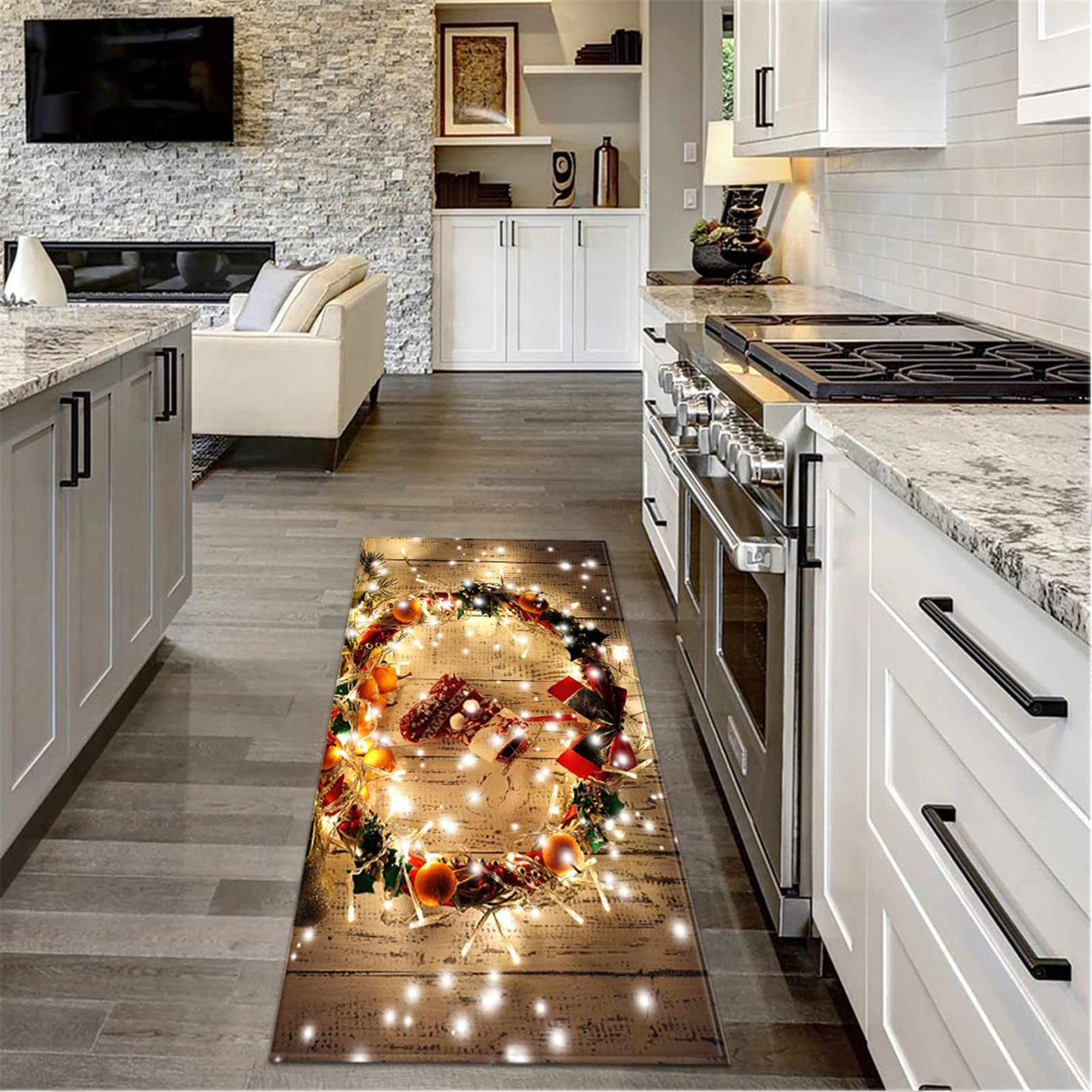 Alfombra Cocina De Navidad Lavable, Felpudos Entrada De Navidad Antideslizante, Múltiples Tamaños Y Patrones Alfombra De Piso De Decoración Navideña Para Sala De Estar,Baño,5,60x180cm/23.6"x70.8"