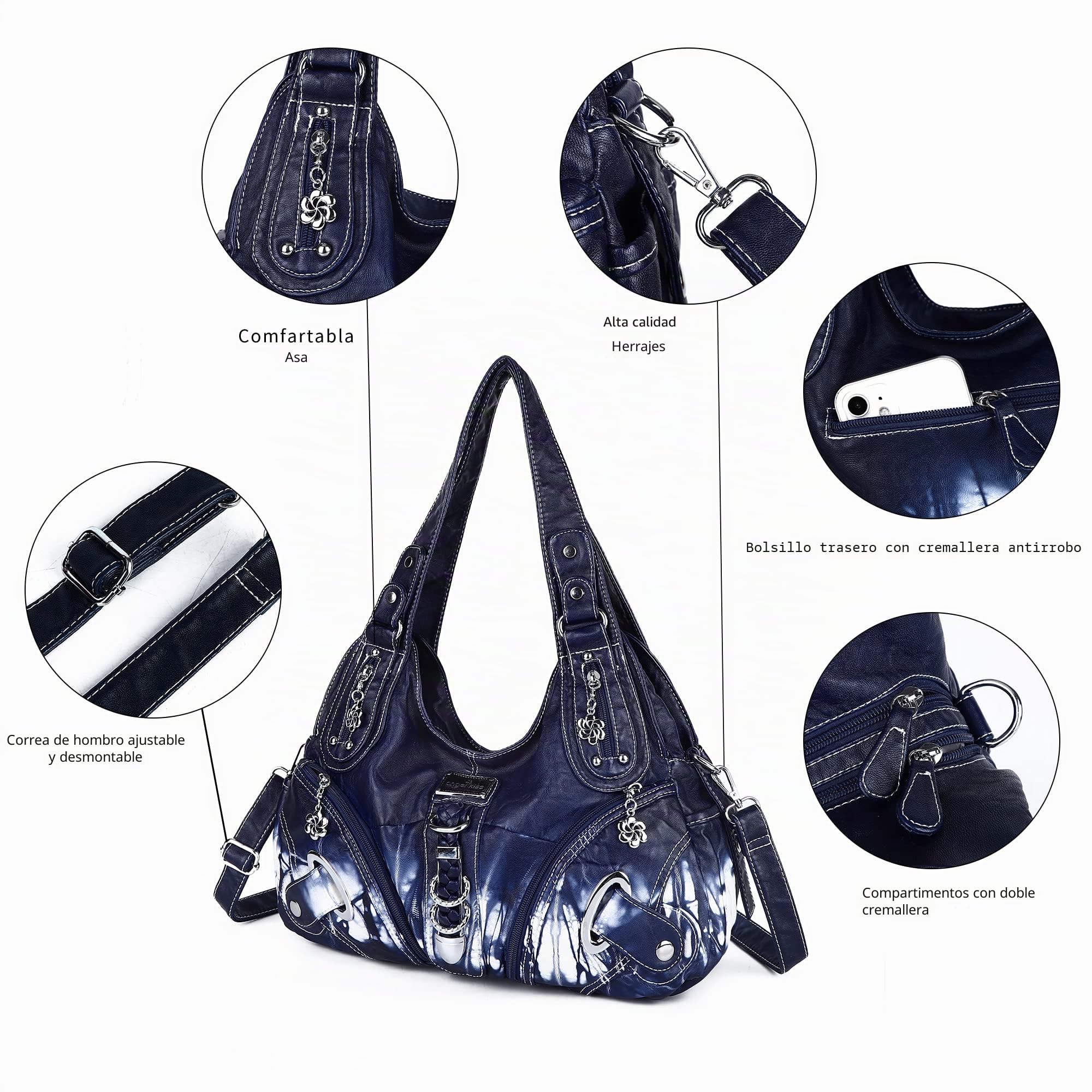 Angelkiss Hobo, bolsos y bolsos de mano para mujer, bolso escolar, bolso de mano, grandes bolsos de hombro diarios