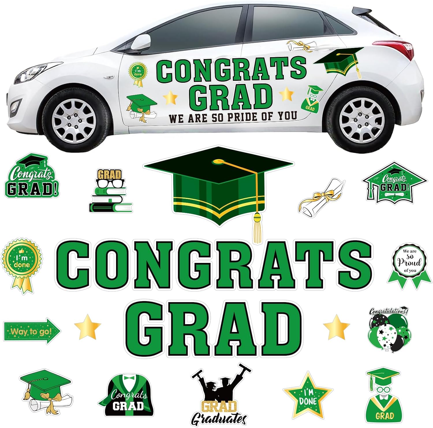 JarThenaAMCS 28Pcs Graduation Car Decorations Magnets 6 Inch 2026 Congrats Grad Cap Refrigerator Stickers Automotive Garage Cruise Door Magnetic Decals for Car Mailbox Metal Cabinet Decor (Blue, Gold)
