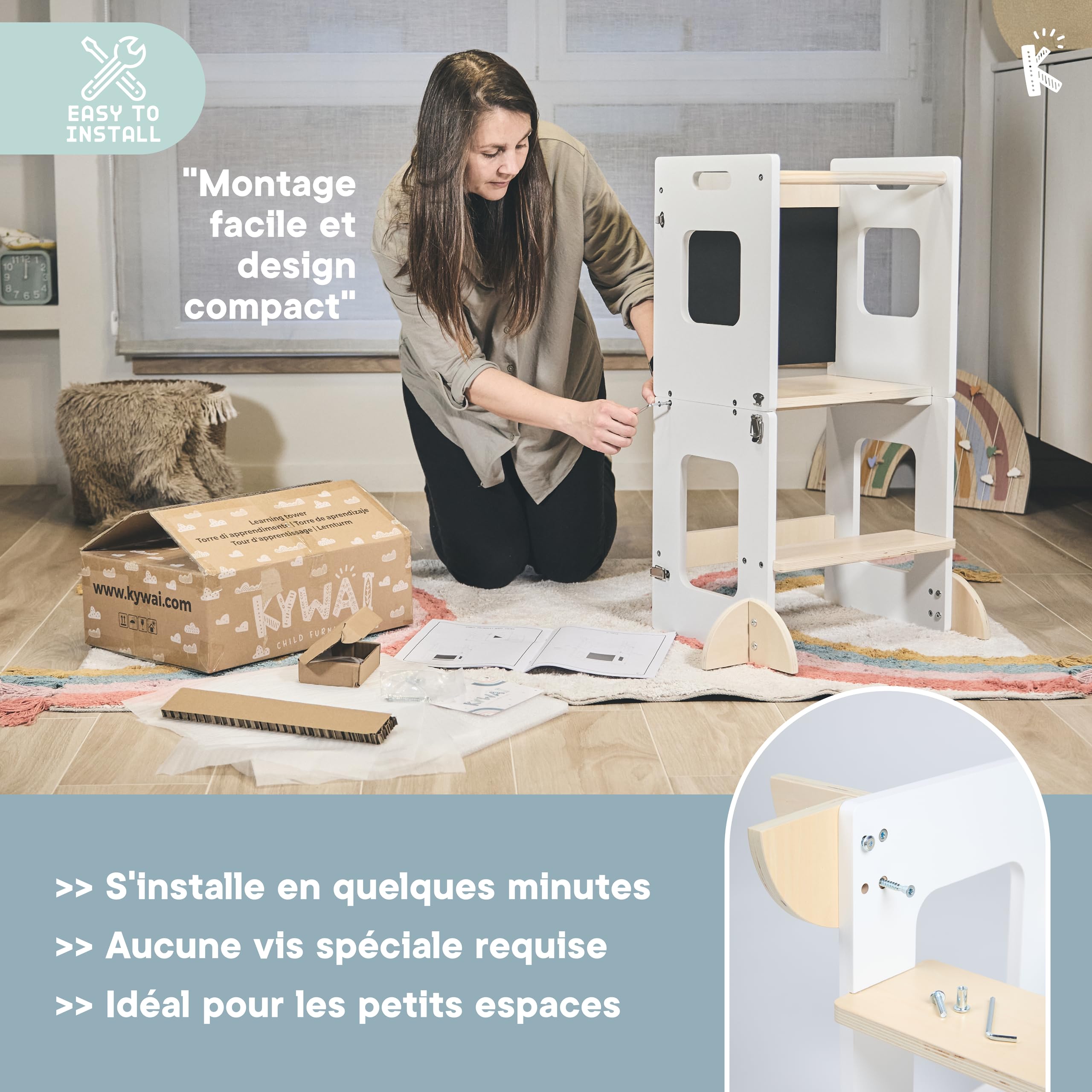Tour d'Observation Montessori 3 en 1 Bois Écologique pour Enfant - Premium Meuble Évolutif Sécurisé