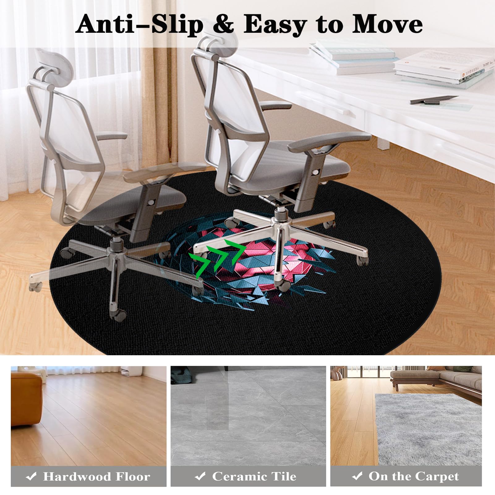 Tappeto Sedia Gaming Rotondo Tappeto Gaming Pavimento 100 cm Tappeto Sedia Ufficio Antiscivolo Tappeto sotto Scrivania Tappetino per Sedia a Rotelle Tappeto per Sedia per Casa e Ufficio