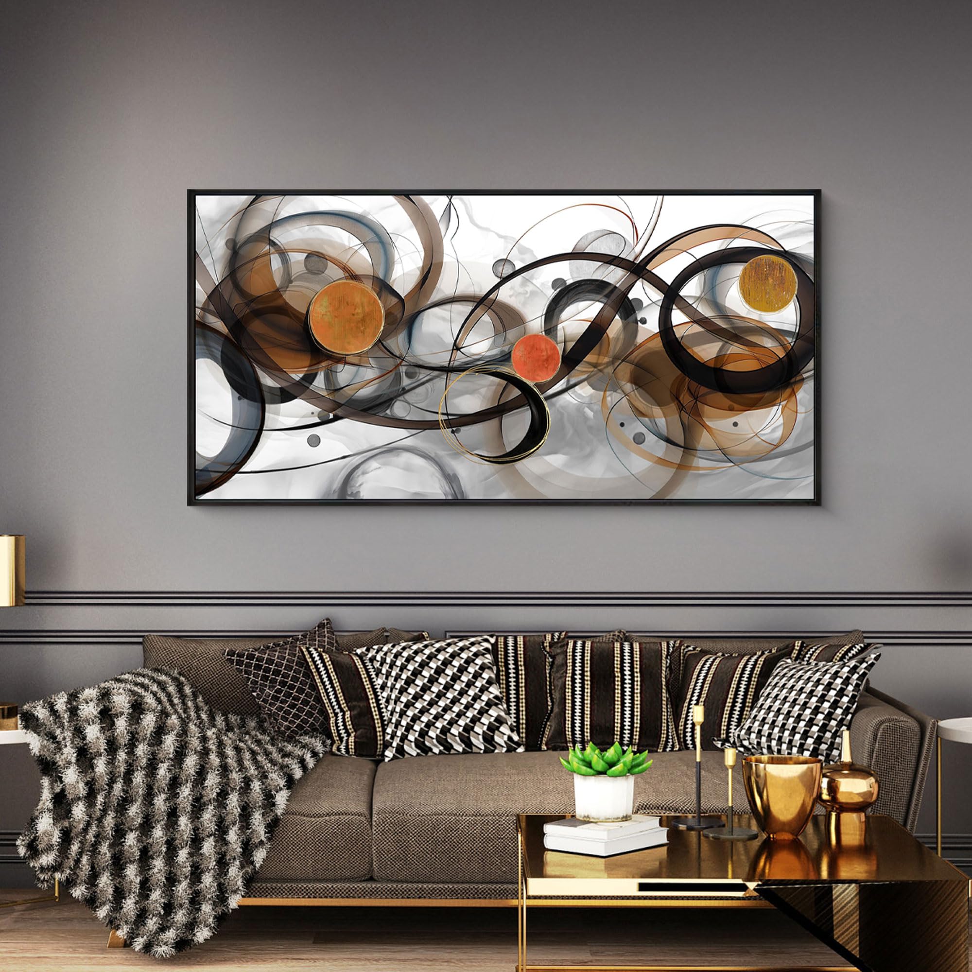 XLSJERST Large Wall Art for Living Room - Black and Gray Canvas Picture Framed Artwork for wall Modern Abstract Minimalist Paintings Oversize Wall Decor