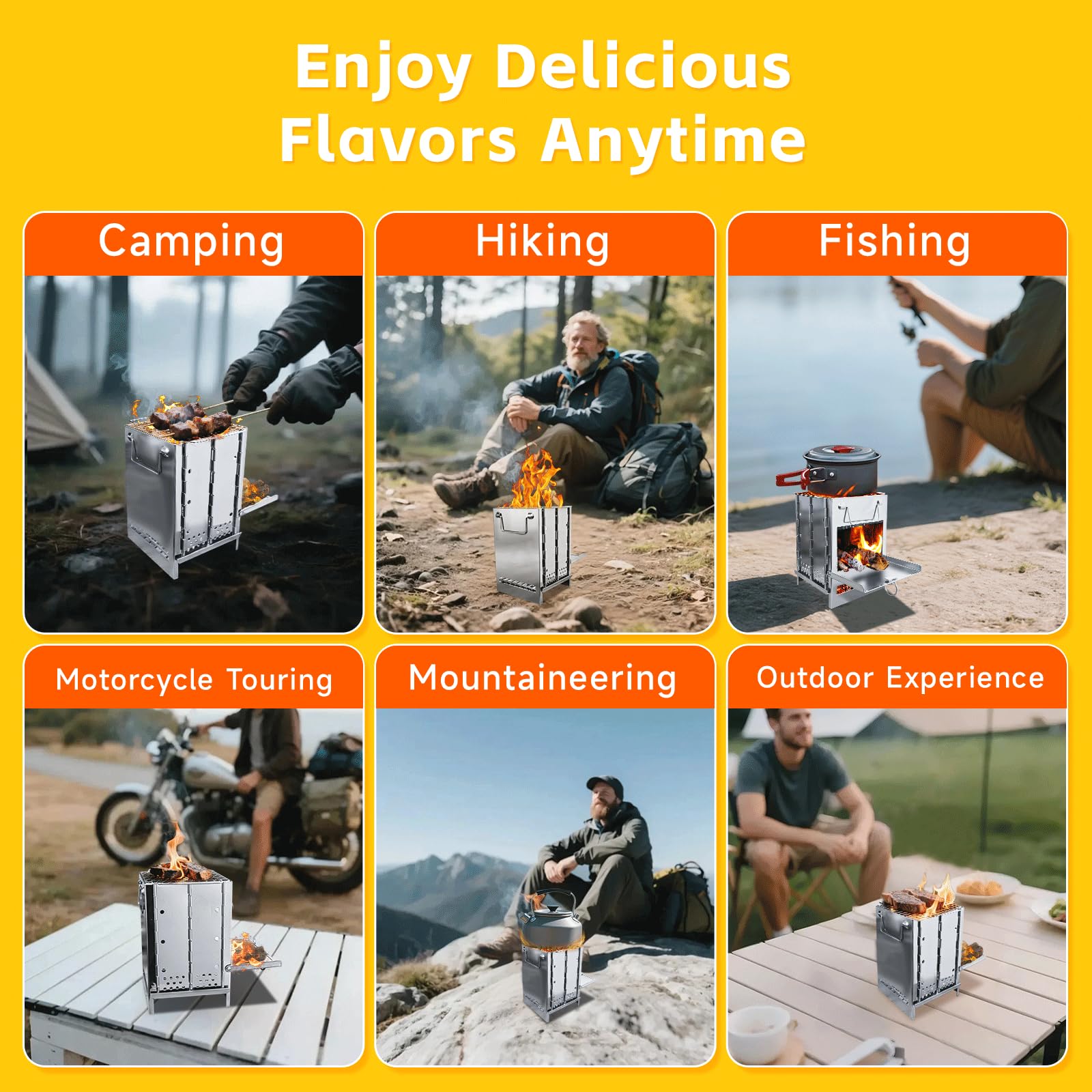 Estufa plegable de camping y parrilla, estufa plegable portátil de acero inoxidable, estufa de camping para cocinar al aire libre, senderismo, supervivencia, viajes, picnic, barbacoa (6.3 x 6.3 x 8.7