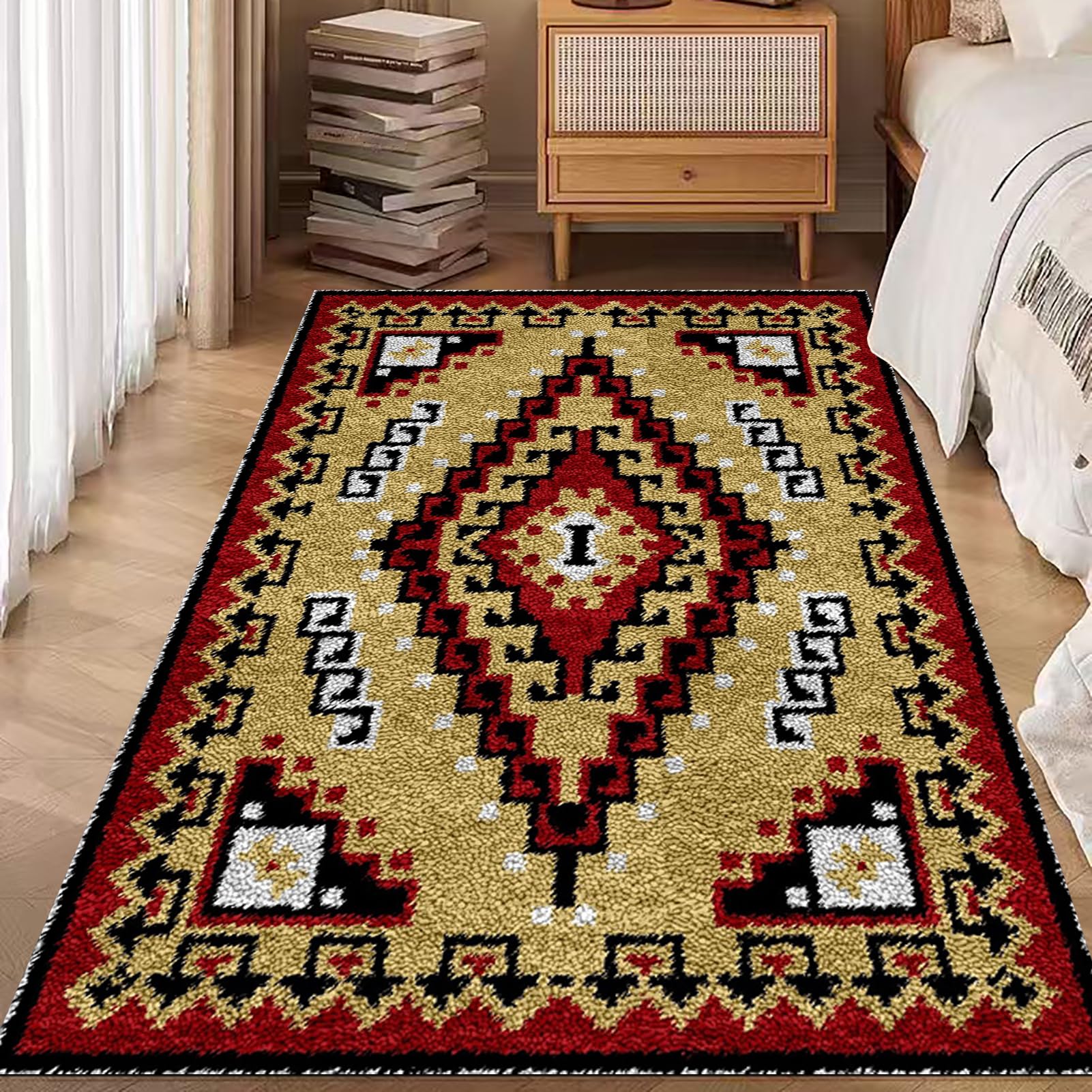 Laegnfho Latch Hook Kits for Adults Latch Hook Rug Kits Latch Hook Kit for Beginners Adults Handmade Home Decoration Rug Making Kits for Adults Latch Hook Mats Latch Hook Cushion Kits 90 x 120 cm