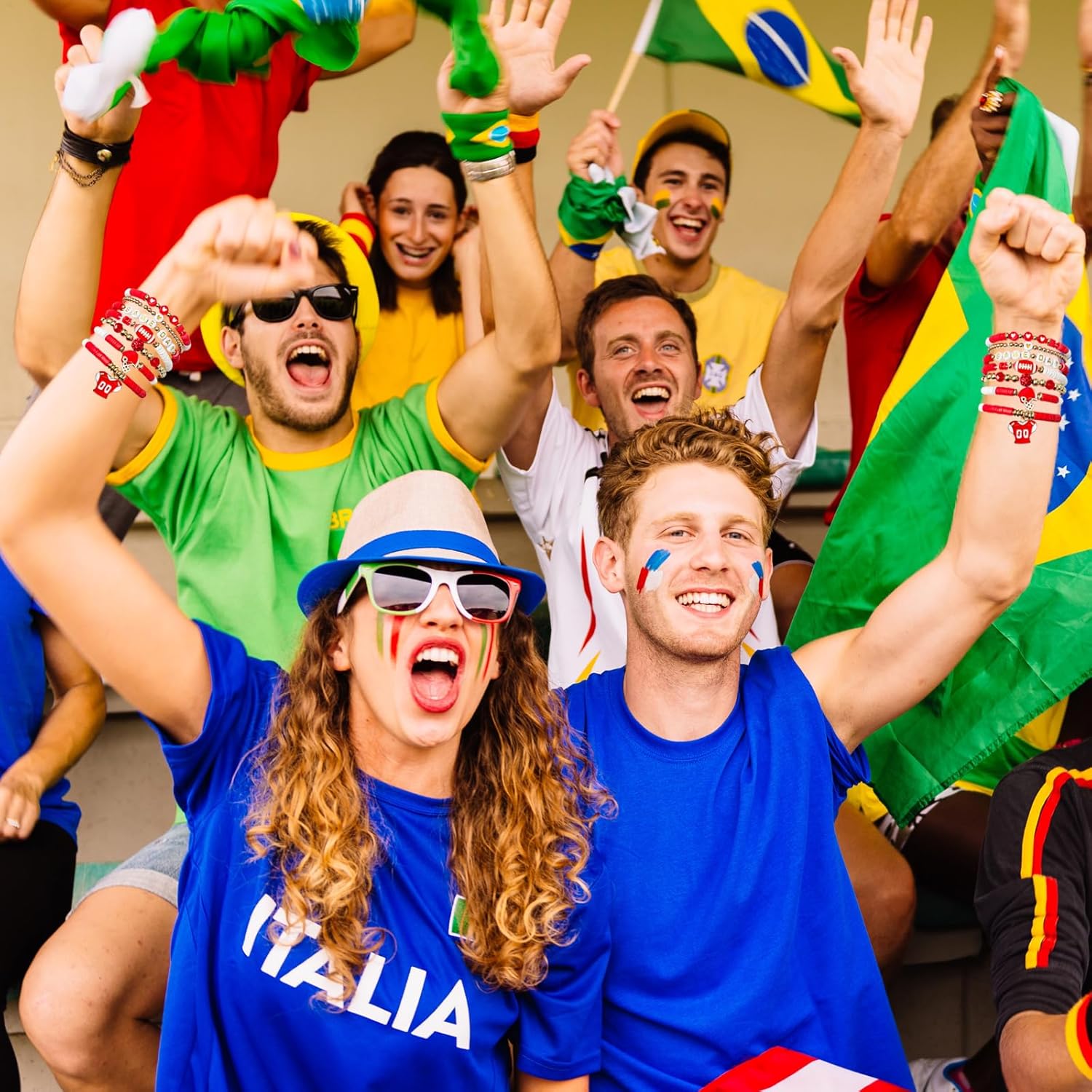 Football Stackable Clay Beaded Bracelets for Women - Adjustable Copper Sports Jewelry Gifts for Soccer Fans rugby bracelet (7pcs) - Image 2