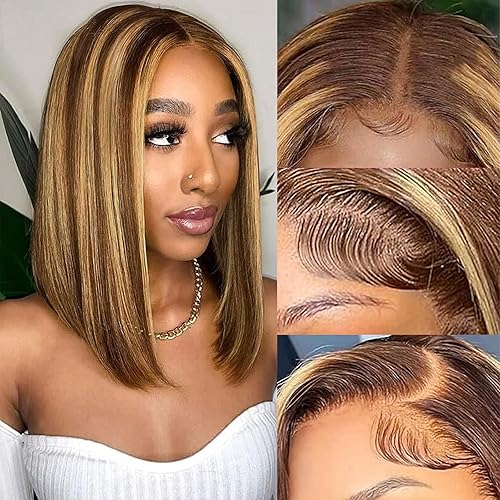 Ombre Highlight Bob Wig Human Hair 13x4 Lace Front Wigs