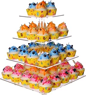 Cupcake Stand, 4 Tier Cupcake Stand for 50 Cupcakes, Square Tiered Cupca...