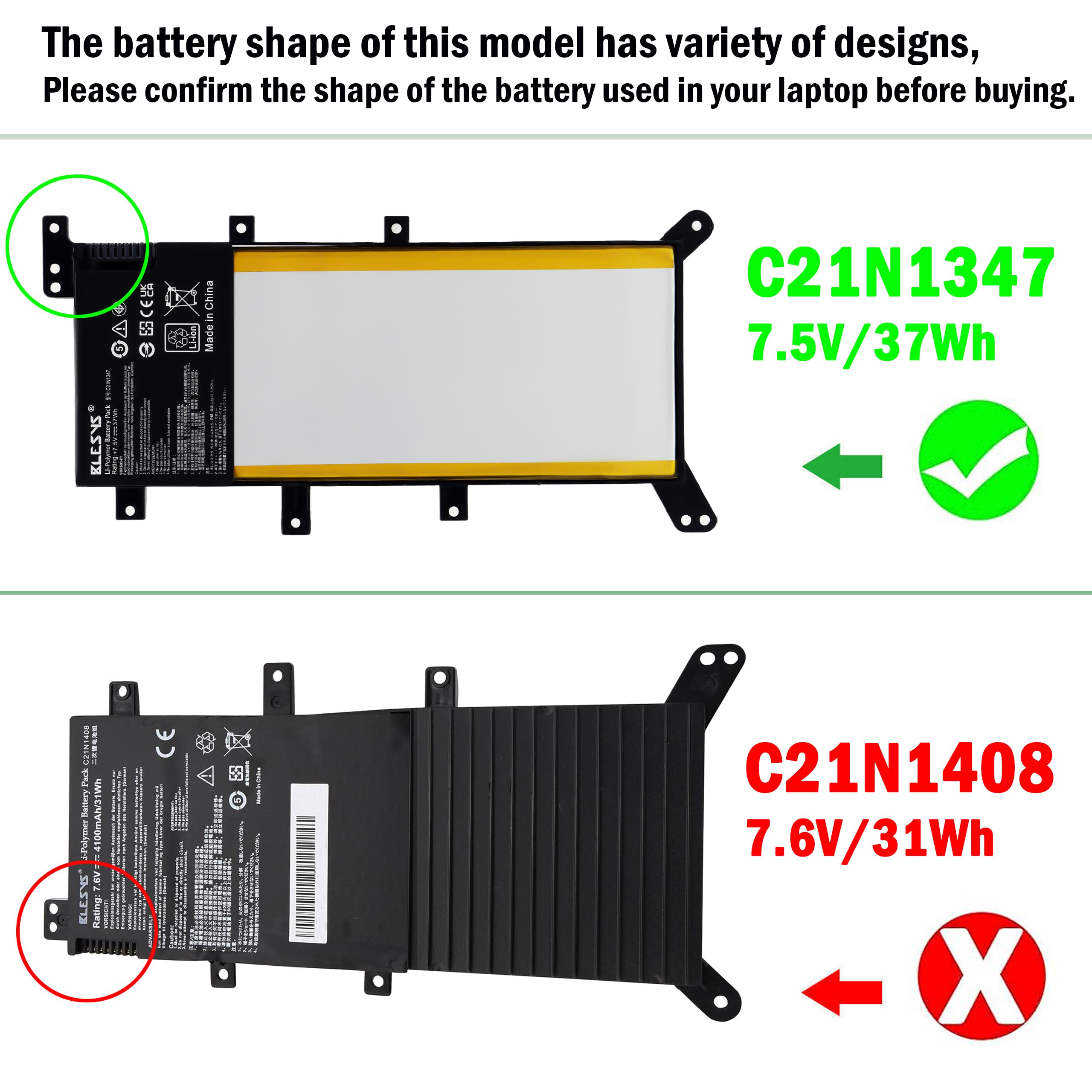 Batteria Per ASUS X555 X555L X554 F555 - 7.6V 37Wh Ricaricabile