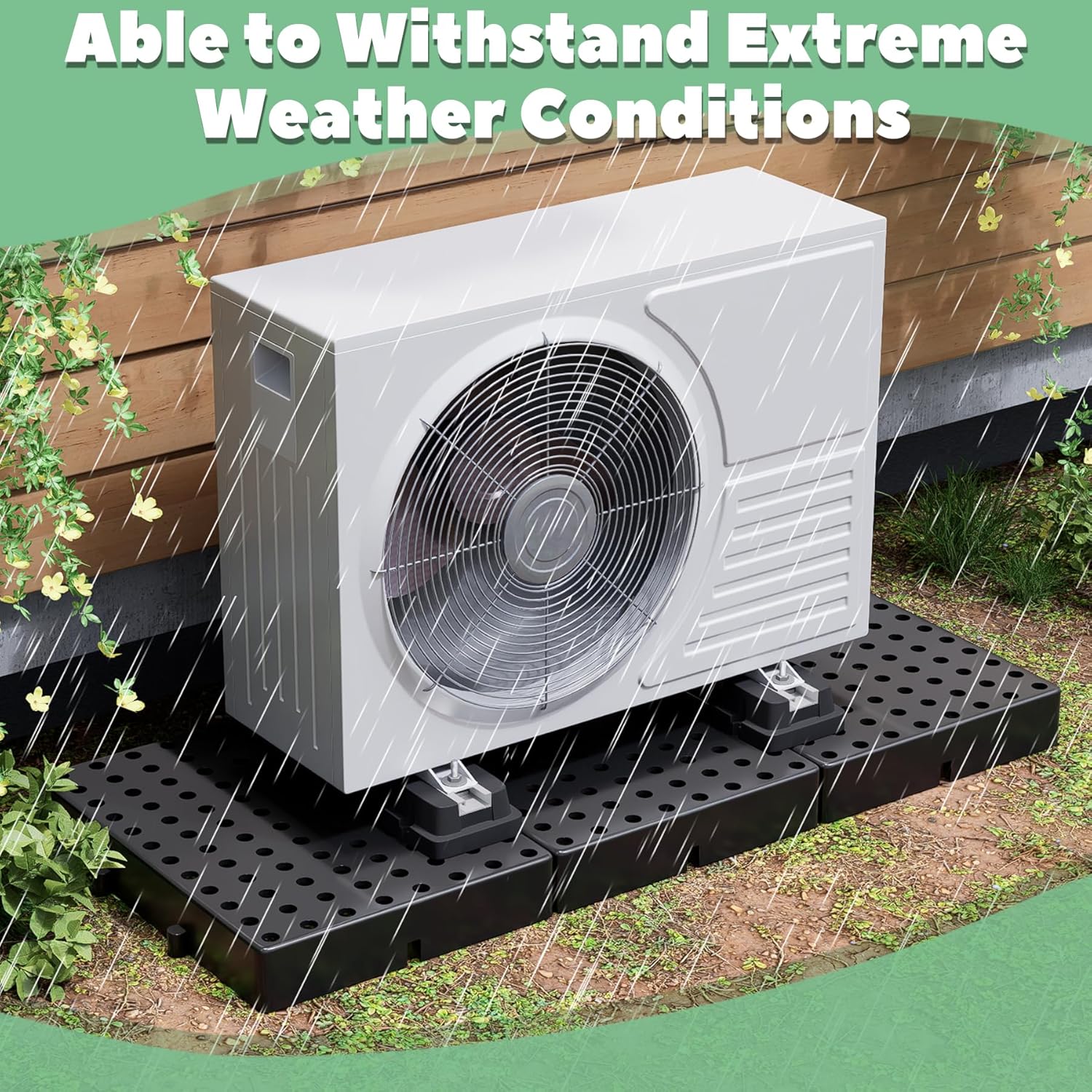 Spliced Mini Split Pad for Ductless Air Conditioner Heat Pump Systems,Hollow Surface Condenser Pad for Prevent Rainwater Accumulation,35.5"x15.5"x2" Equipment Pad Ground Leveling Support Base