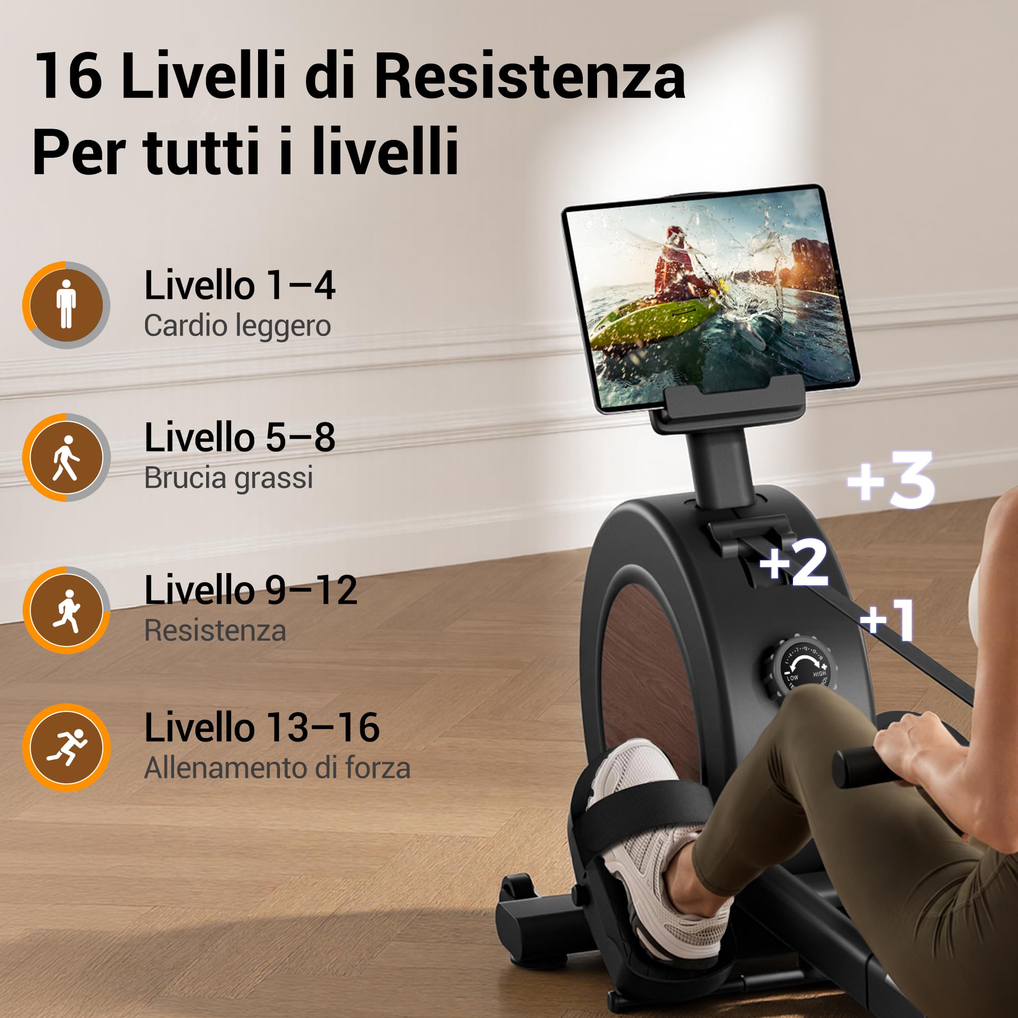 UMAY Vogatore per Casa, Vogatore con App, 16 Livelli di Resistenza