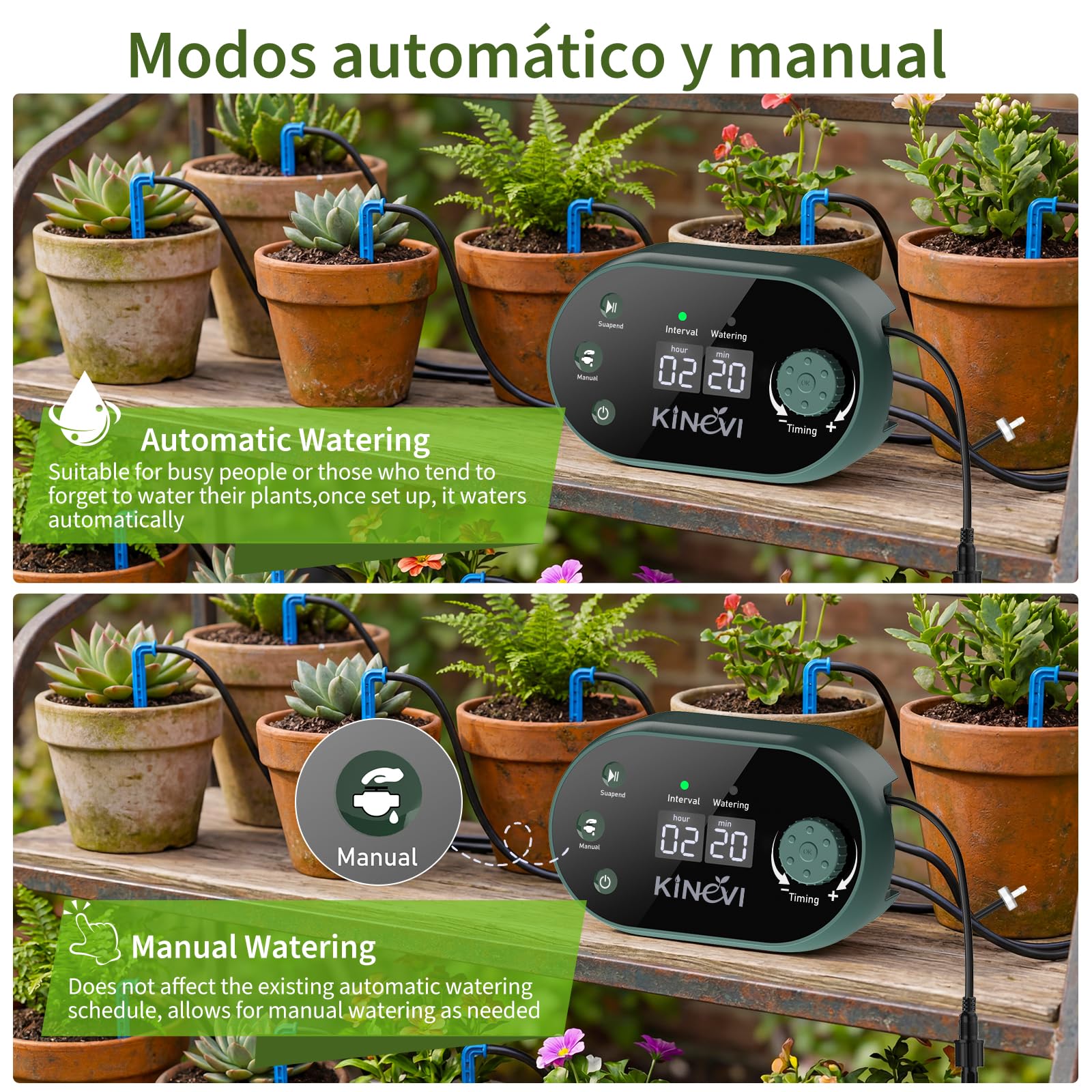 Sistema de riego solar de 8 W para jardín, riego automático con temporizador de 22 modos, manguera de 30 m y 30 chorros de goteo, juego de riego por goteo para balcón, bancal, invernadero y plantas en