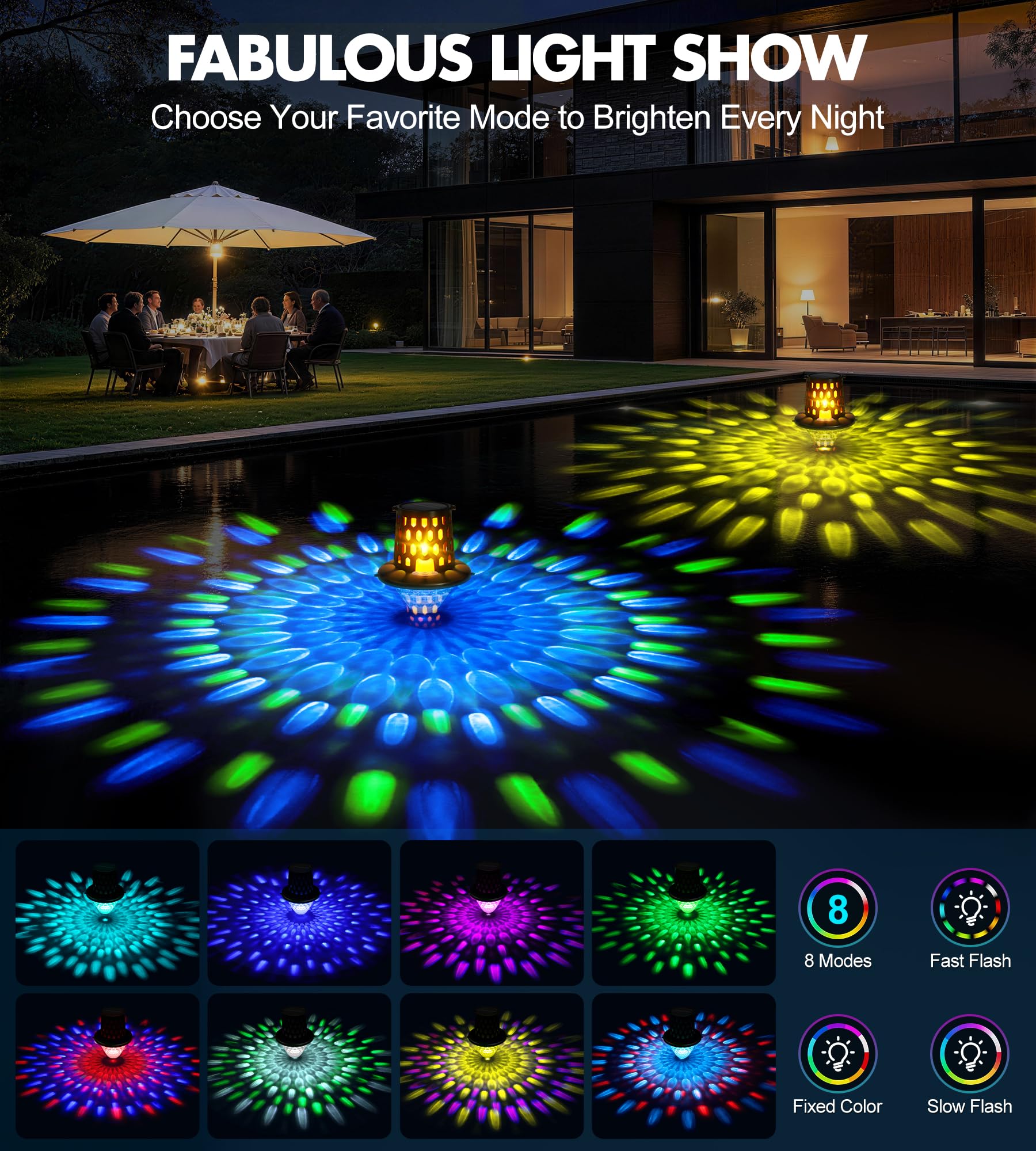 LuxBlue Lampe Piscine Flottante, Lumière Piscine Flottante Hors Sol avec Spectacle de Lumières Sous l'eau, Eclairage LED Piscines Etanche IP68, Lampe Solaire Piscines Lumiere pour Spa,Baignoire,Jardin