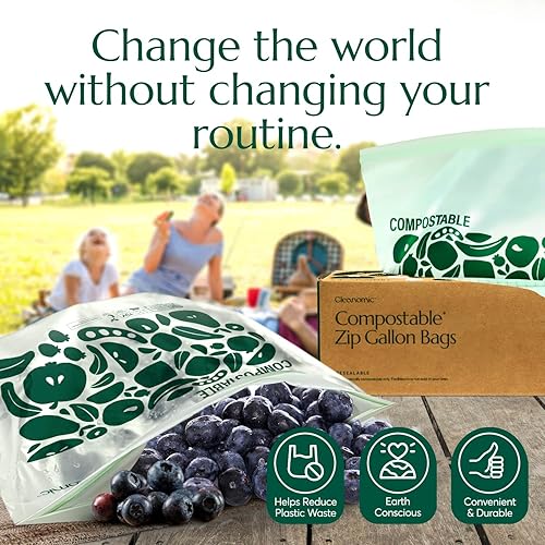 Miniatura 7 de Cleanomic Bolsas compostables de almacenamiento de alimentos de tamaño galón (25 Eco Zip) a prueba de congeladores y fugas, también disponibles