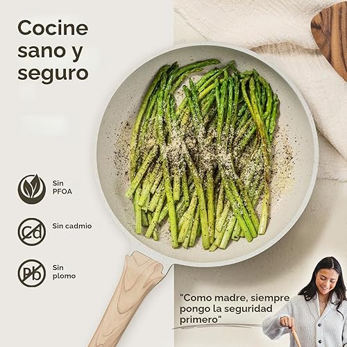 Miniatura 5 de CAROTE - Juego de 16 piezas de ollas y sartenes antiadherentes, juego de batería de cocina de granito blanco, juego de cocina antiadherente con