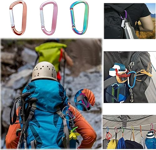 Miniatura 6 de Lindo clip de mosquetón, anillo Caribeener D de aleación de aluminio de 3 pulgadas, gancho de resorte para clip de llavero