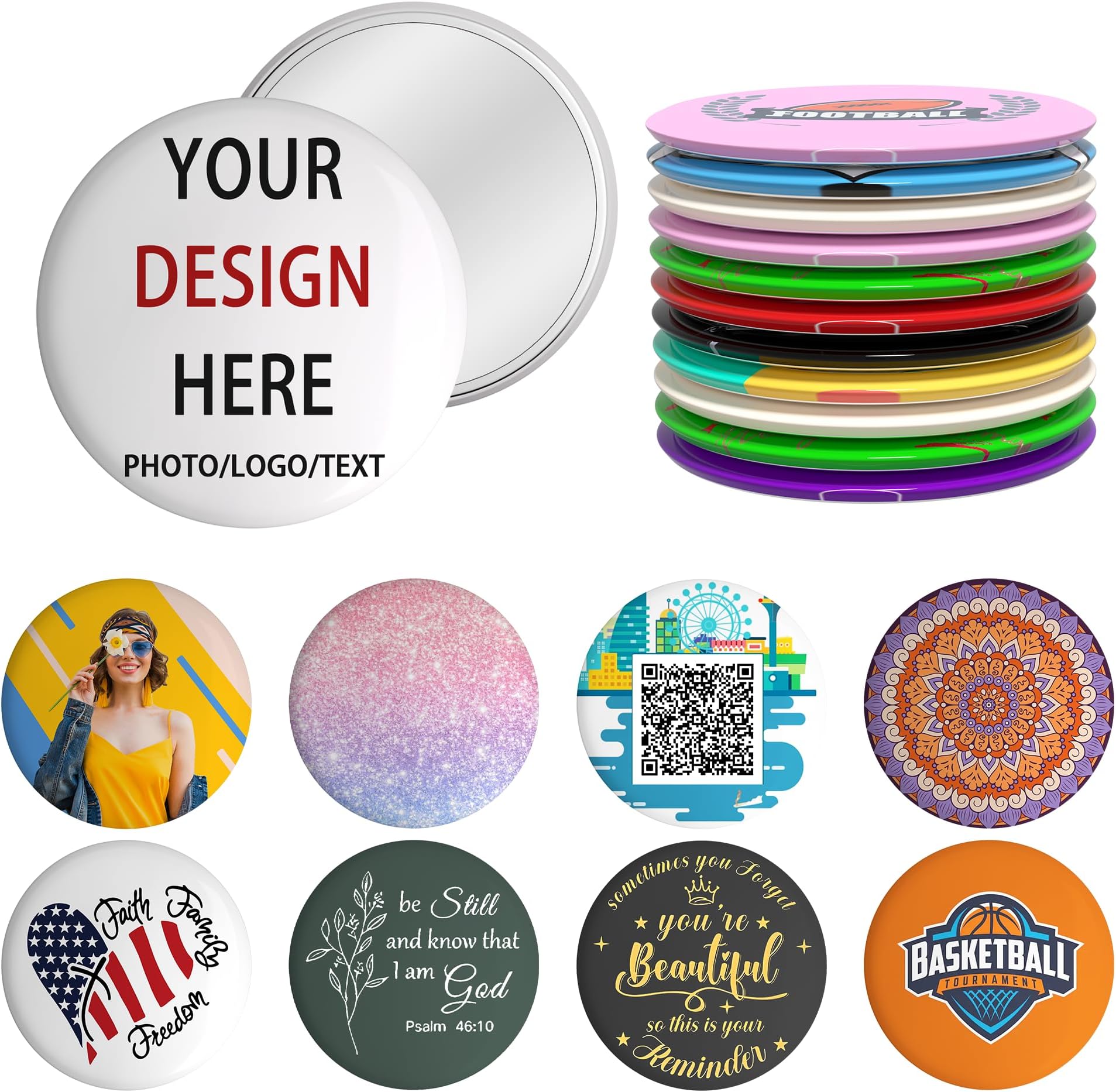 Custom Compact Mirror in Bulk,Pack 12-200 Personalized Travel Mirror with Your Photo/Logo/Text,Portable Pocket Makeup Mirror Personalized Gift for Christmas,Wedding Party Favor,Promotion,Daily Use