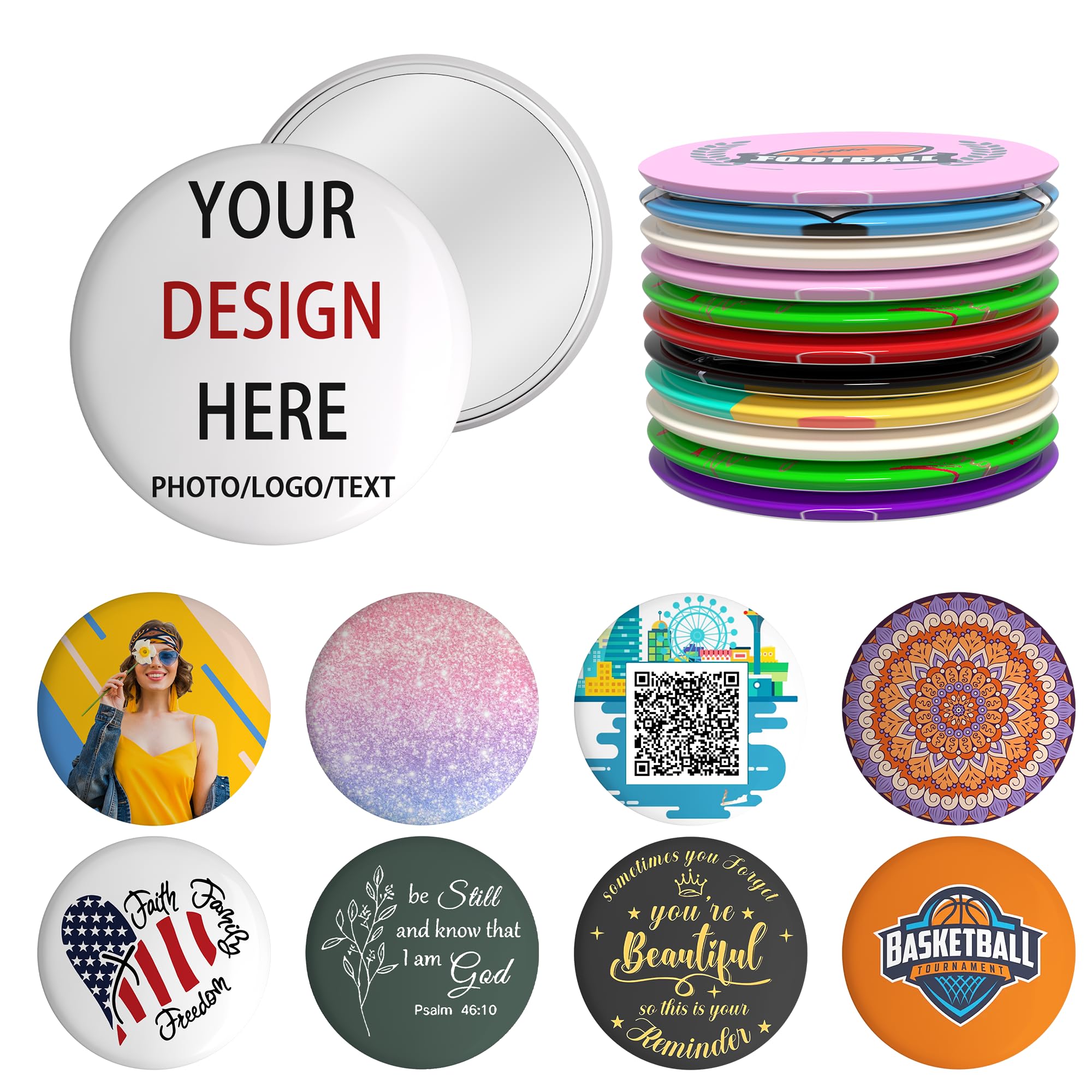 Custom Compact Mirror in Bulk,Pack 12-200 Personalized Travel Mirror with Your Photo/Logo/Text,Portable Pocket Makeup Mirror Personalized Gift for