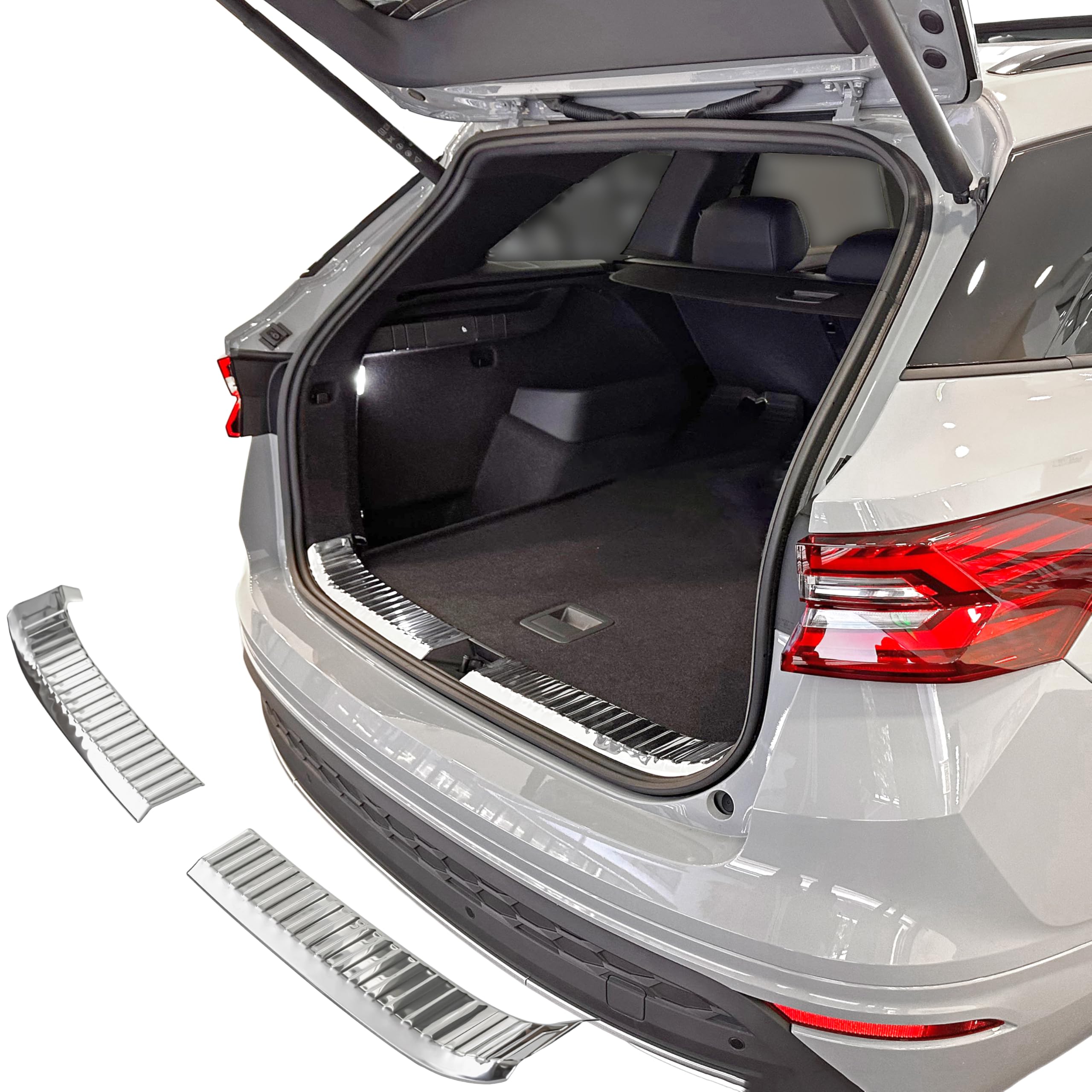 RECAMBO Protector de borde de carga de acero inoxidable interior cromado apto para Skoda Kodiaq II a partir de 2024 – Protección contra arañazos, contorno perfecto, acero inoxidable, base de cinta