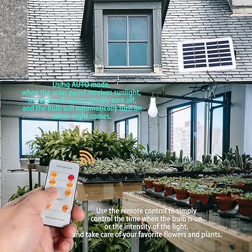 Miniatura 5 de Bombillas solares recargables con temporizador remoto, 4 modos de iluminación solar para interiores y exteriores, gallinero, huracán, iluminación de