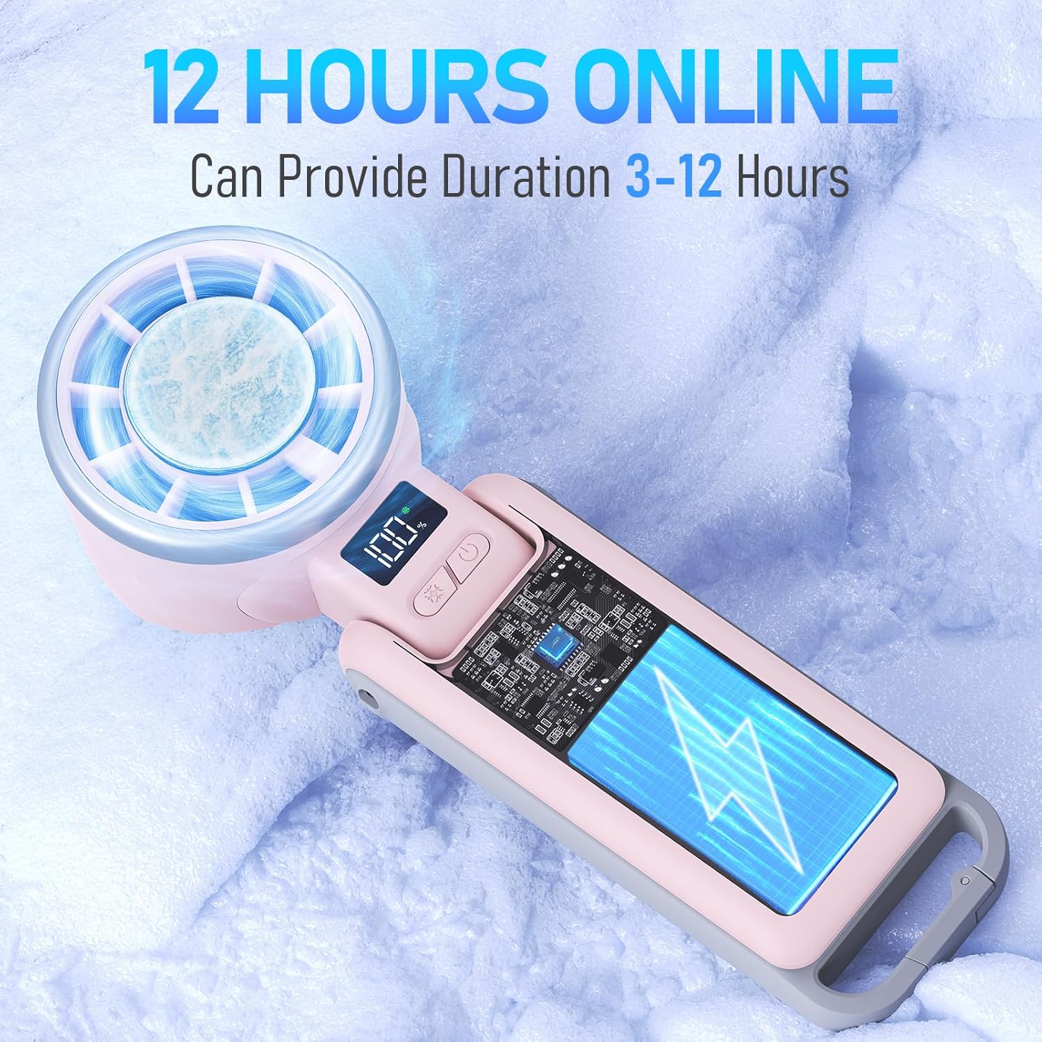 Portable Handheld Turbo Fan with Ice Cooling, Rechargeable Personal Fan, Up tp 12Hrs Cooling, 5 Speed 25550RPM Powerful Portable Fan for Travel, Outdoor, Camping, Hiking (Pink) - Image 5