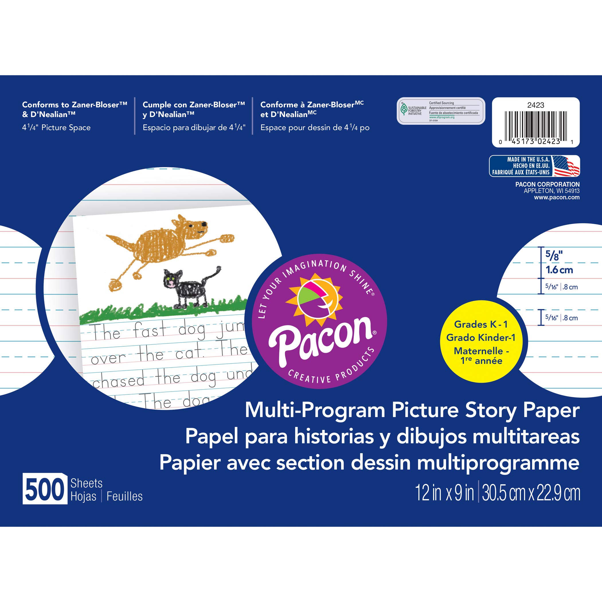 Pacon(r) Multi-Program Picture Story Paper, 5/8" Ruled, White, 12" x 9", 500 Sheets Per Pack, 2 Packs - Image 2