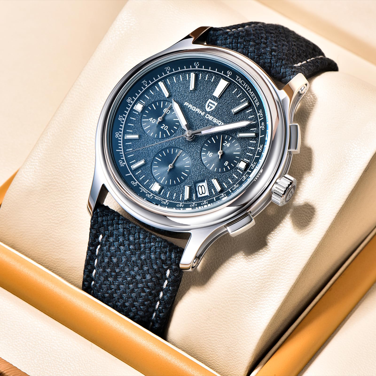 Pagani Design PD-1781 męski zegarek kwarcowy, męski chronograf, japoński mechanizm VK63, szkło szafirowe AR, skórzany pasek, wodoszczelny zegarek 100 m