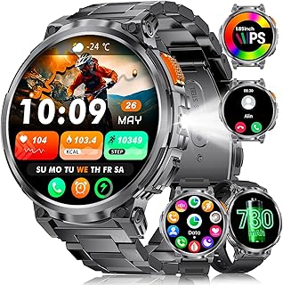 Men’s Smartwatch Watch with 1.85 Inches Large HD Screen/LED Flashlight, 730 mAh Military Smart Watch with 24/7 Heart Rate/…