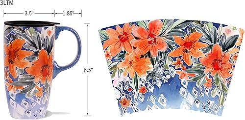 Miniatura 8 de Topadorn Taza de café de cerámica para regalo con tapa de 17 onzas, taza de té alta de porcelana con asa para el hogar y la oficina, taza con diseño