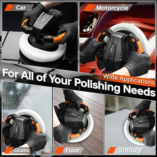 Miniatura 7 de THINKWORK Pulidora de búfer, pulidora inalámbrica de 20 V, kit de máquina pulidora portátil de 10 pulgadas para automóvil, con batería recargable de