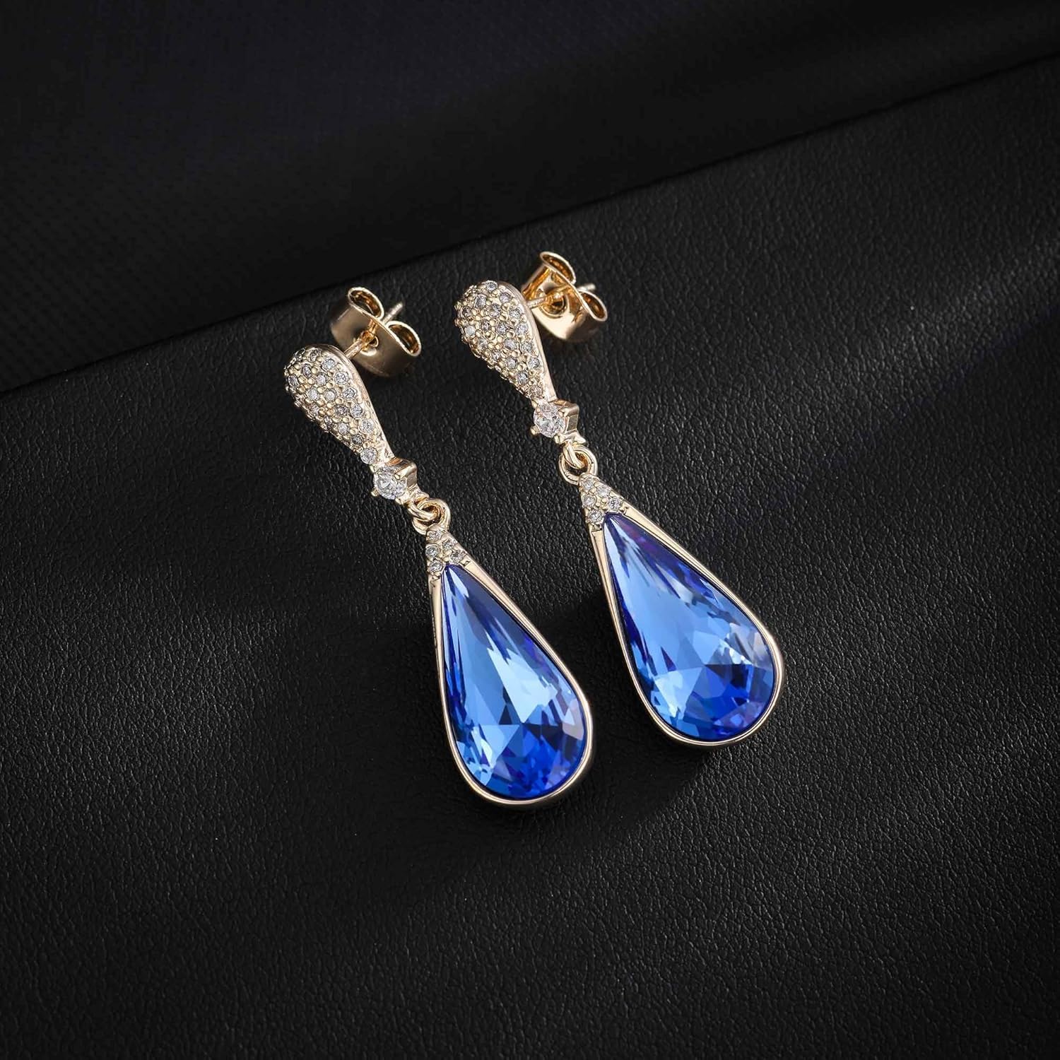 Austrian Crystal Teardrop Dangle Drop Earrings for Women 14K Gold Plated Hypoallergenic Jewelry Gift - Image 3
