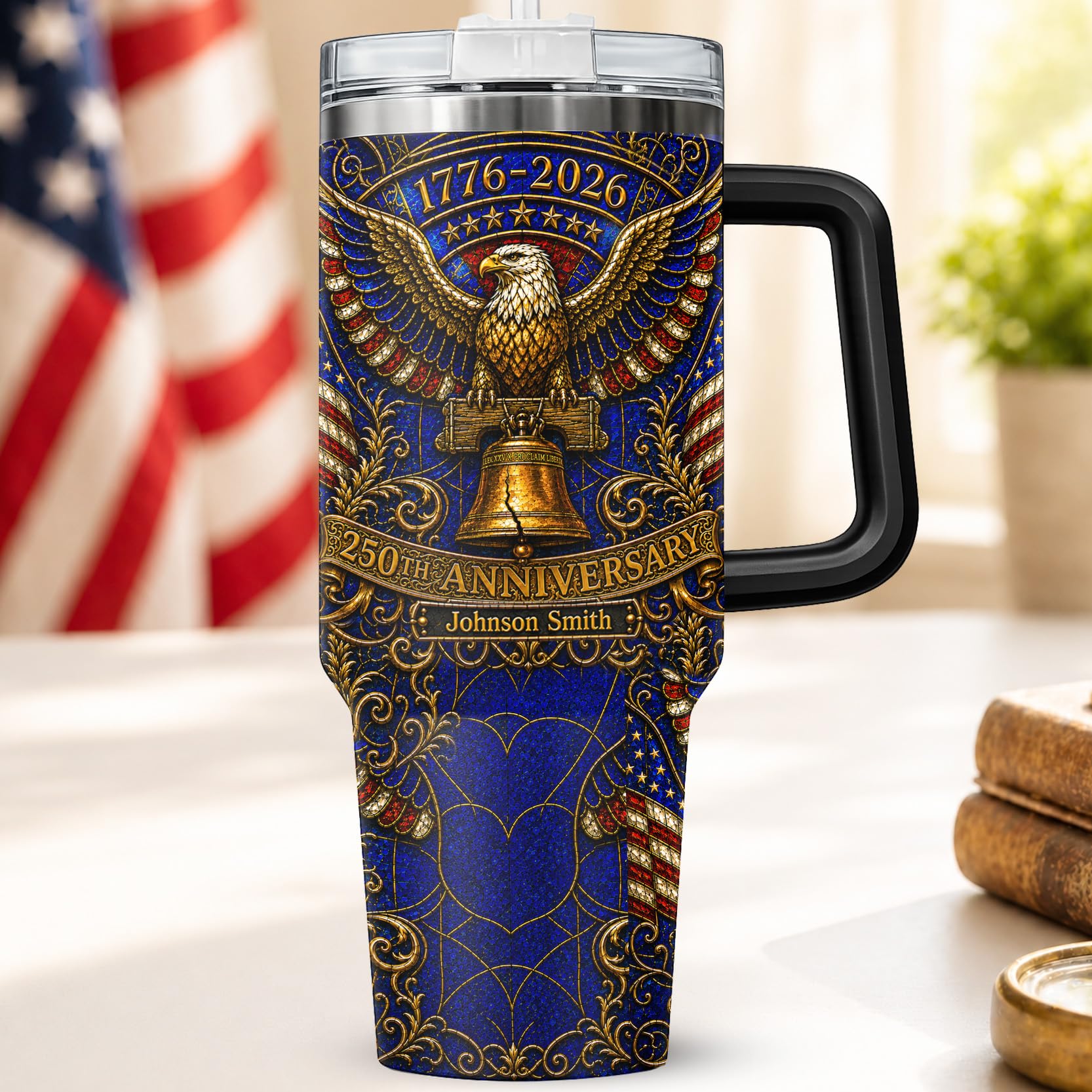 Personalized 250th Anniversary Of America Tumbler - Custom Patriotic USA Flag 1776-2026 Gifts - US Eagle Freedom Cup 40oz A6 - American Independence Celebration Gifts For Men Women