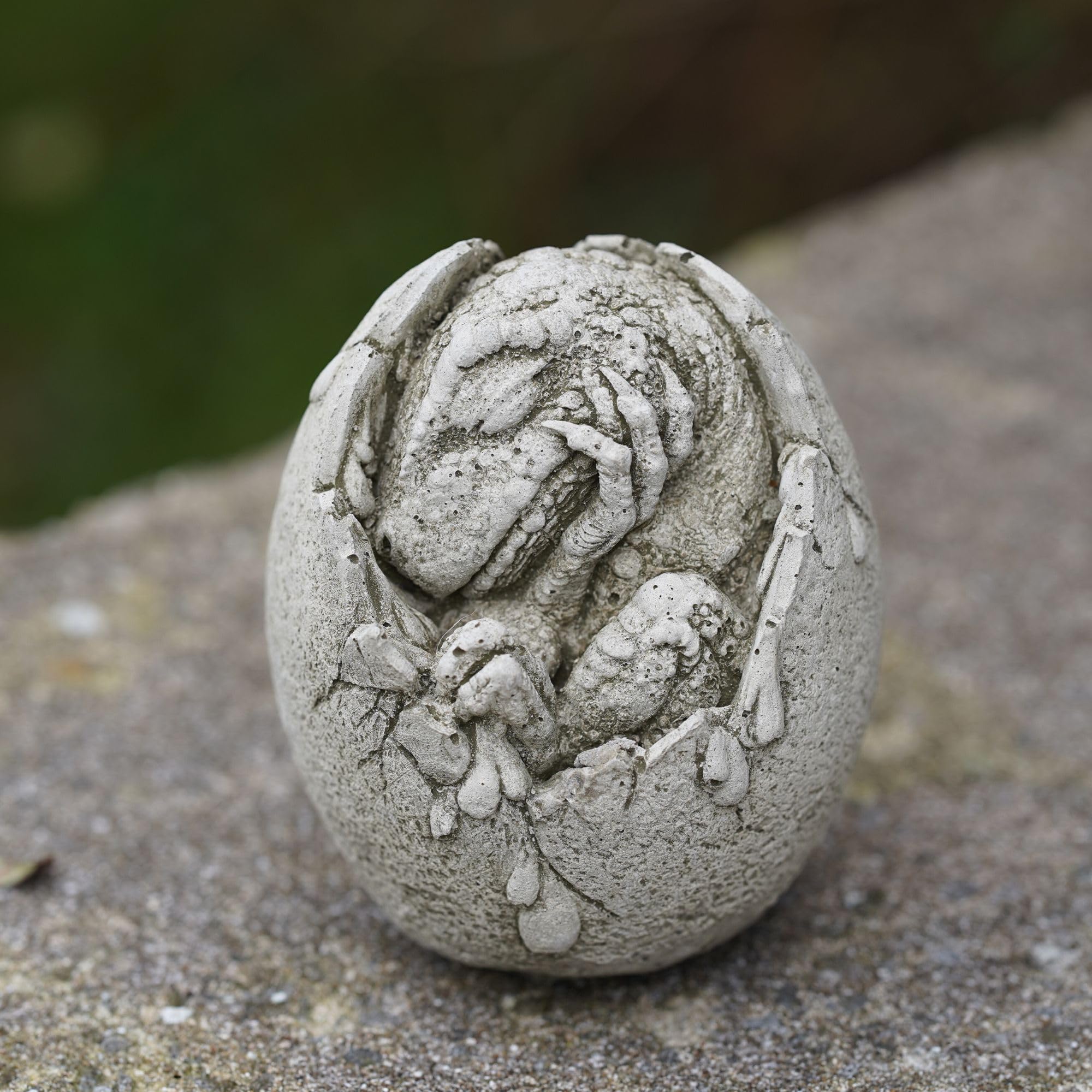 Dinosaur in Egg Stone Statue | Jurassic Outdoor Garden Ornament Fossil Decoration British Gift