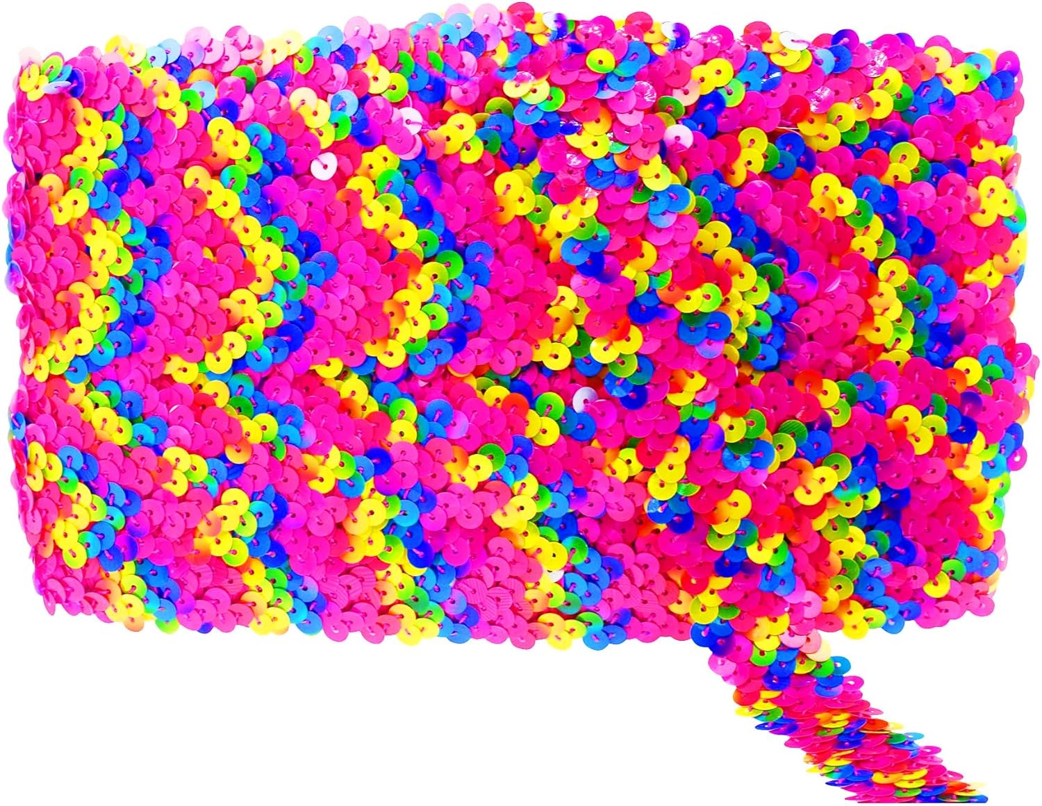 Mandala Crafts Elastic Sequin Ribbon Trim - 1.5 Inch Multicolor Sequin Elastic Trim for Sewing Dress Headband - 20 Yards Fabric Metallic Stretch Sequins Band
