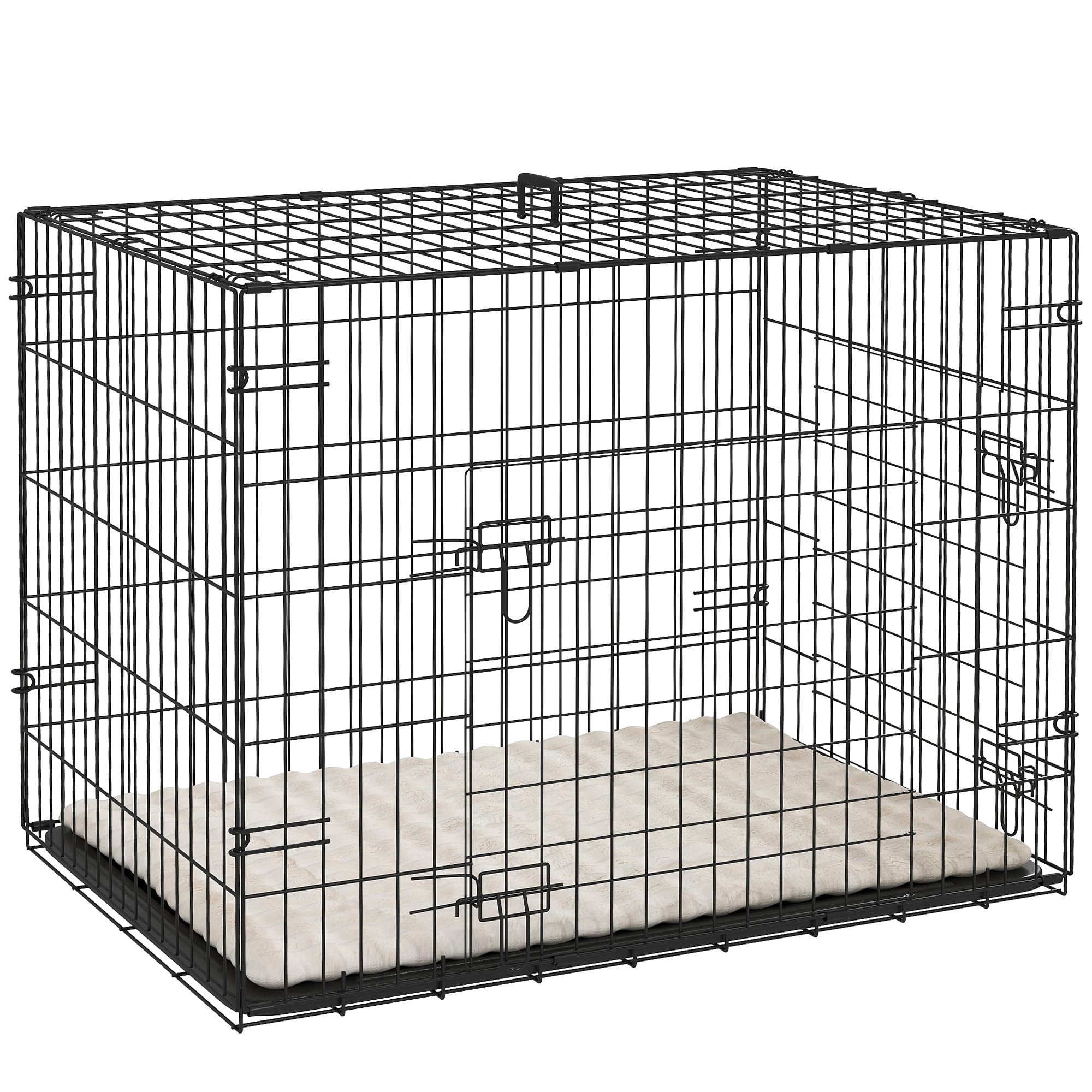 Pawhut Dog Crate With Two Doors, Tray, Soft Cushion, For Small Dogs, Black